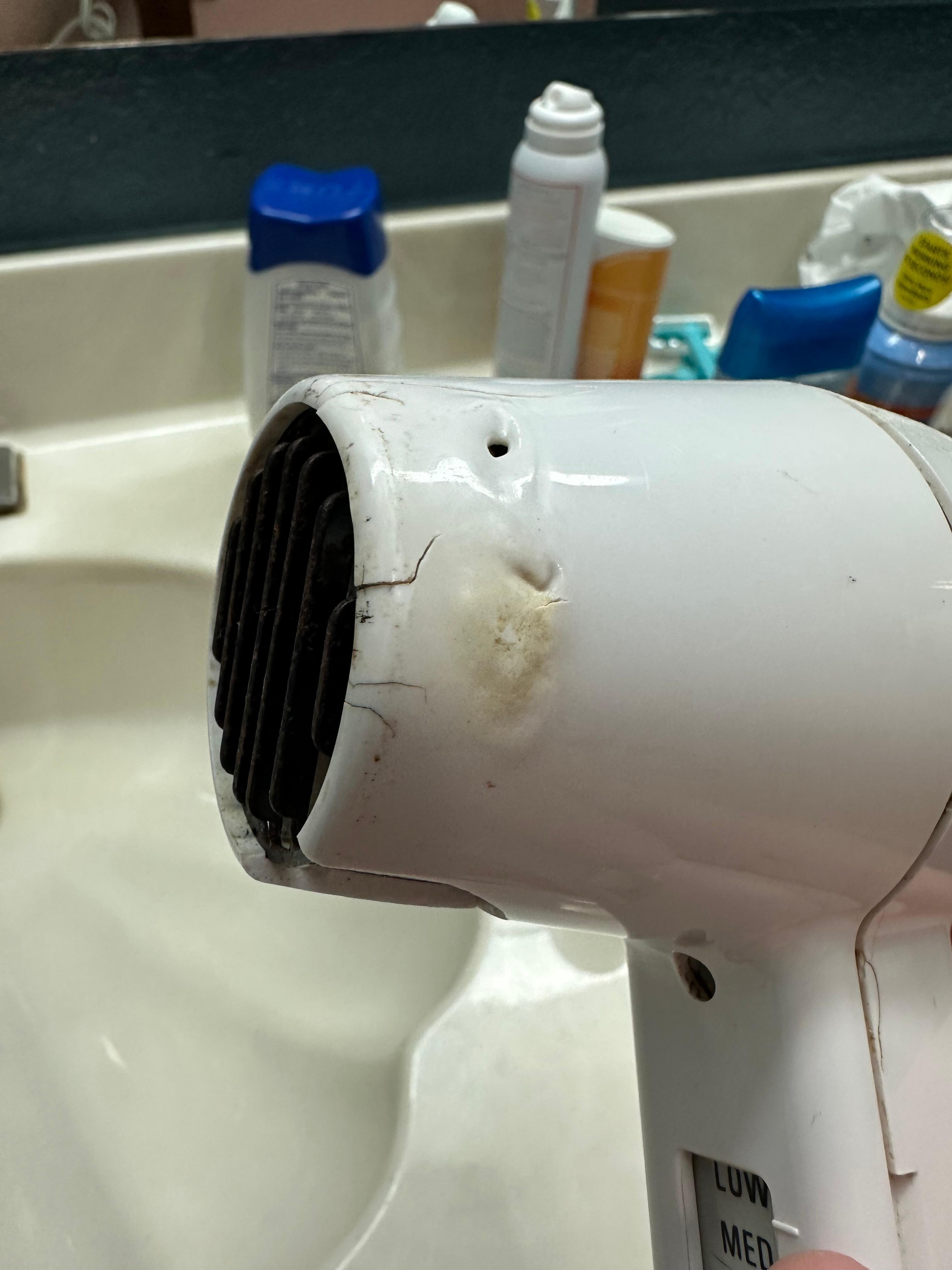 Burnt and melted plastic on blow dryer