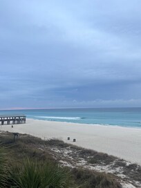 View down the beach from balcony