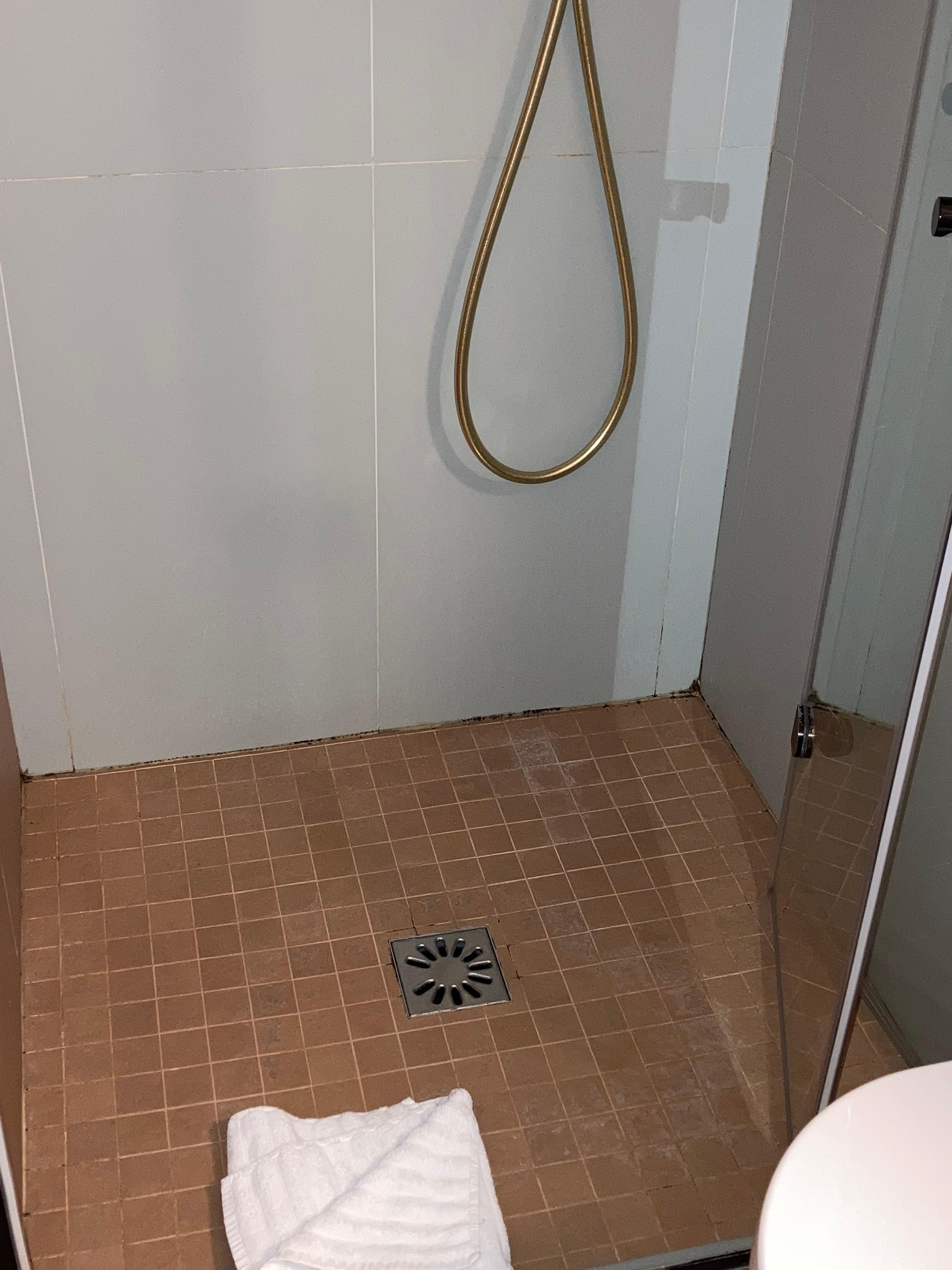 Mould in the shower. All three photos are in the room reserved for us 
