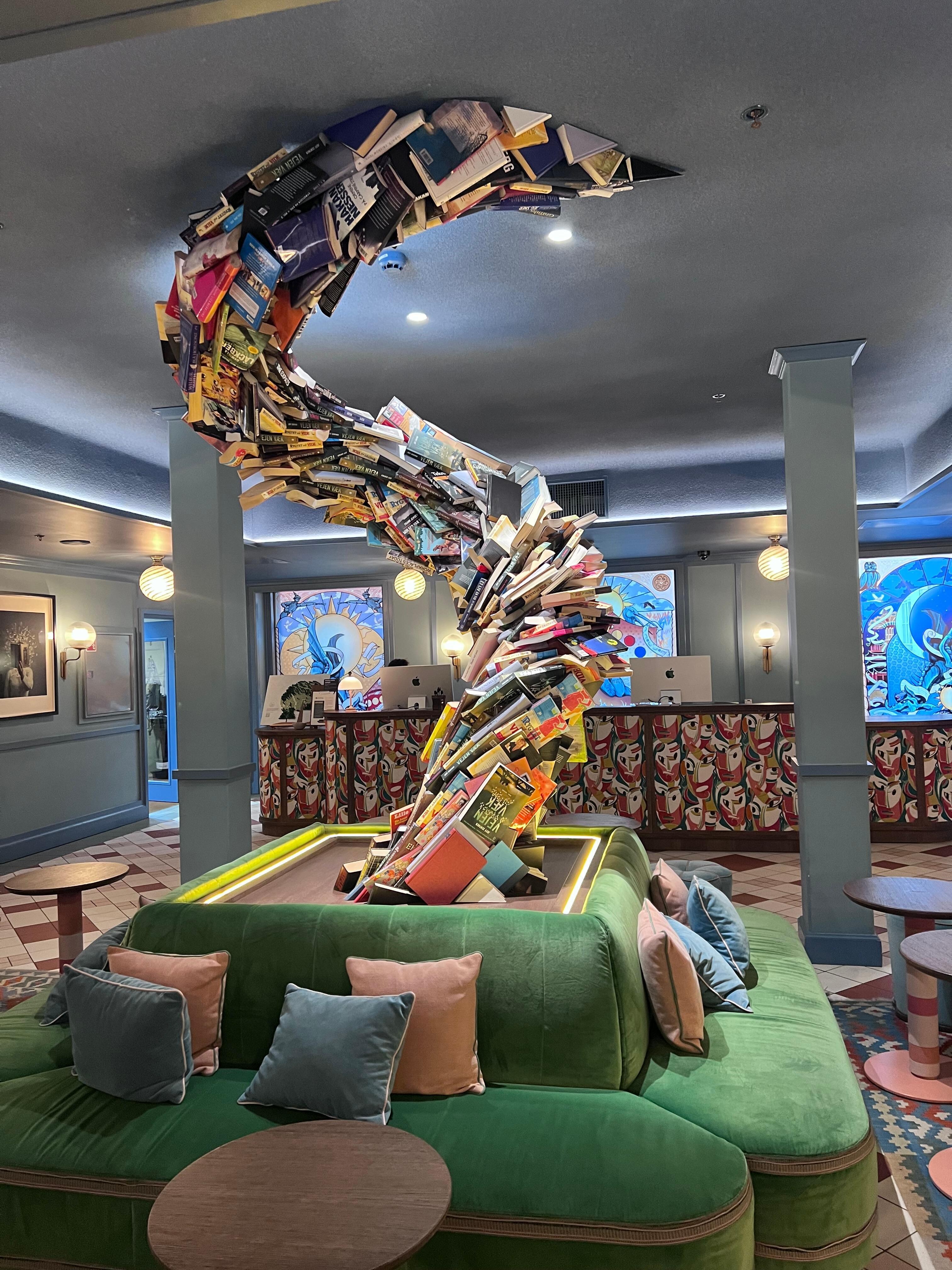 Book tower sculpture by reception 