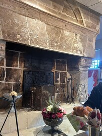 15th century fireplace in breakfast room