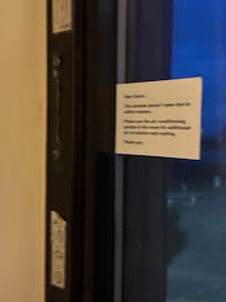 Window handle removed so you can’t even open it to let the heat and smell of the room out