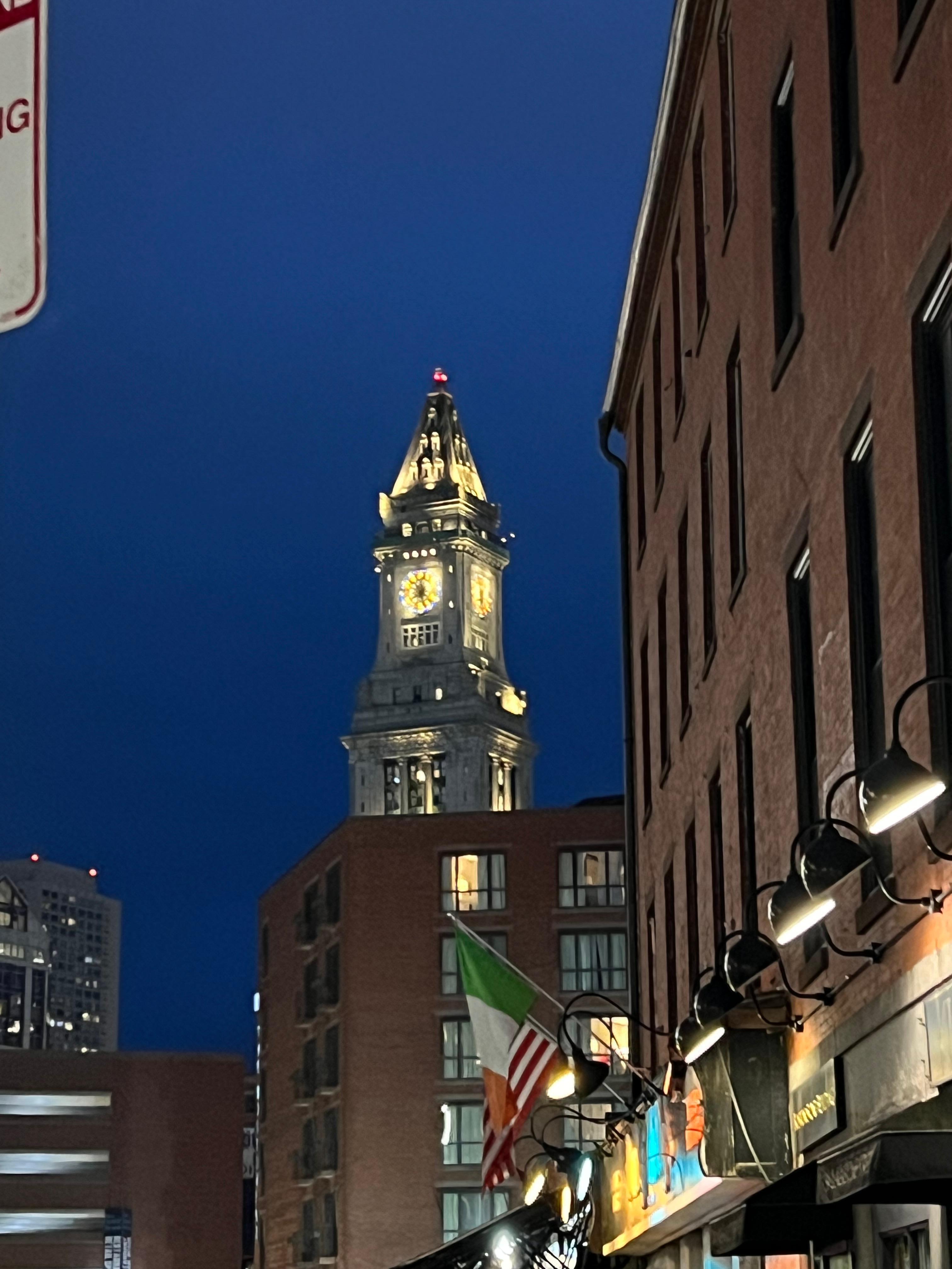 The Customs House Clock Tower at night 