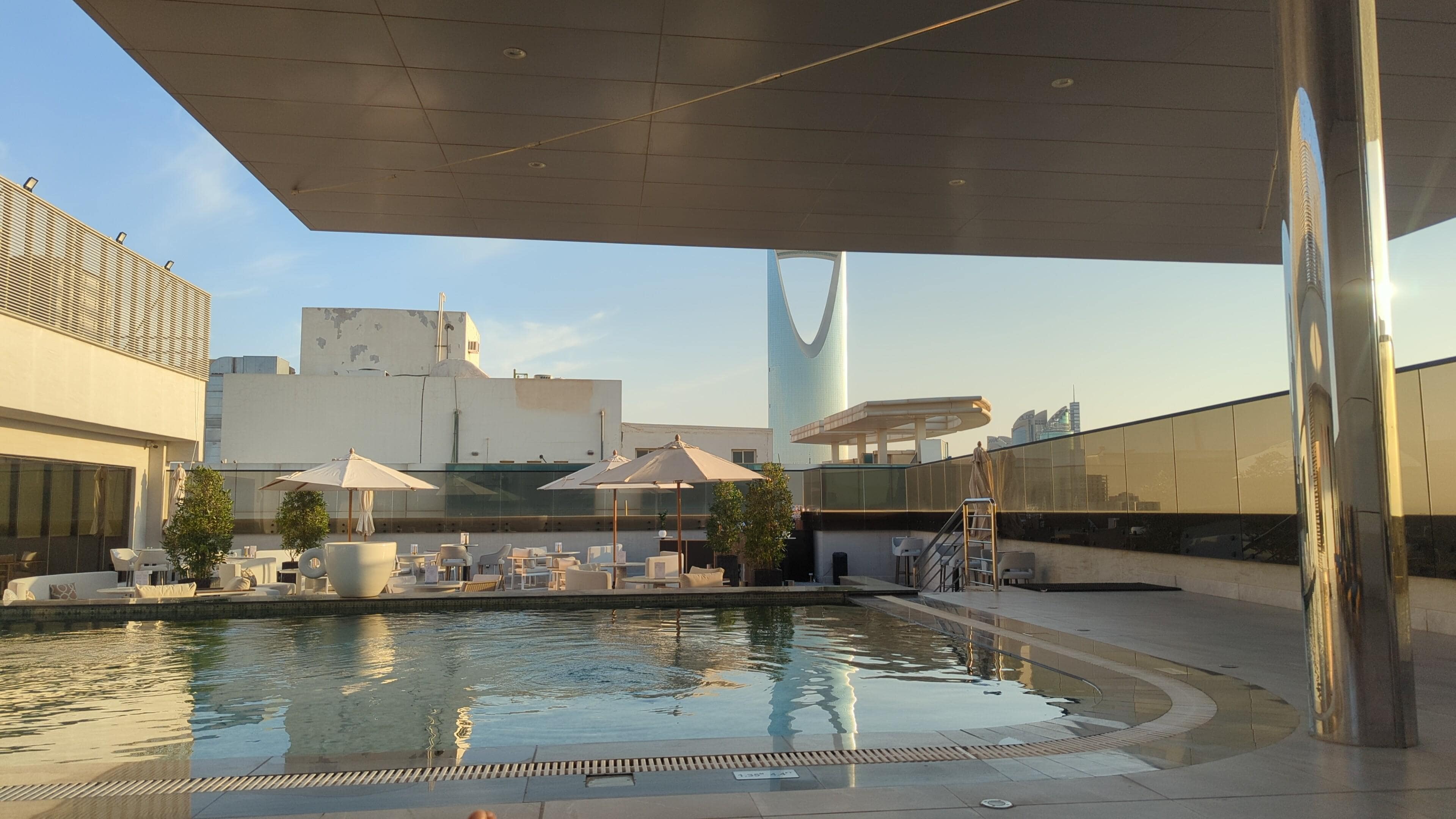 Swimming pool on the roof, women's only time in the morning (but I would still wear full covering as men are on duty).