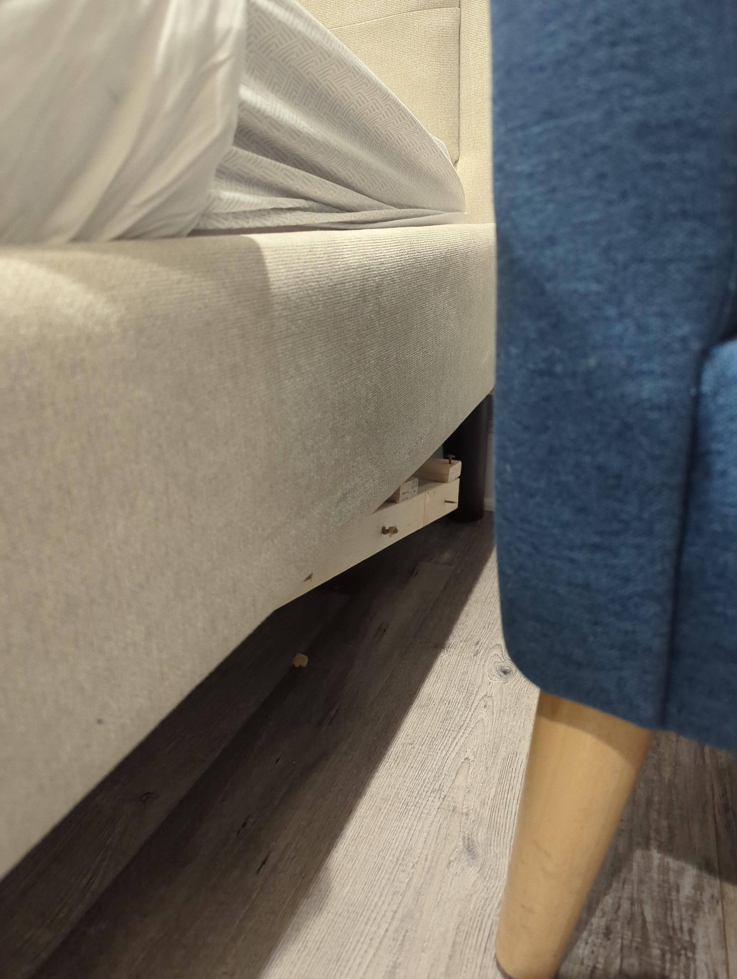 Broken bed frame. Wish I'd remembered to take more pictures of the dirty furniture and walls.