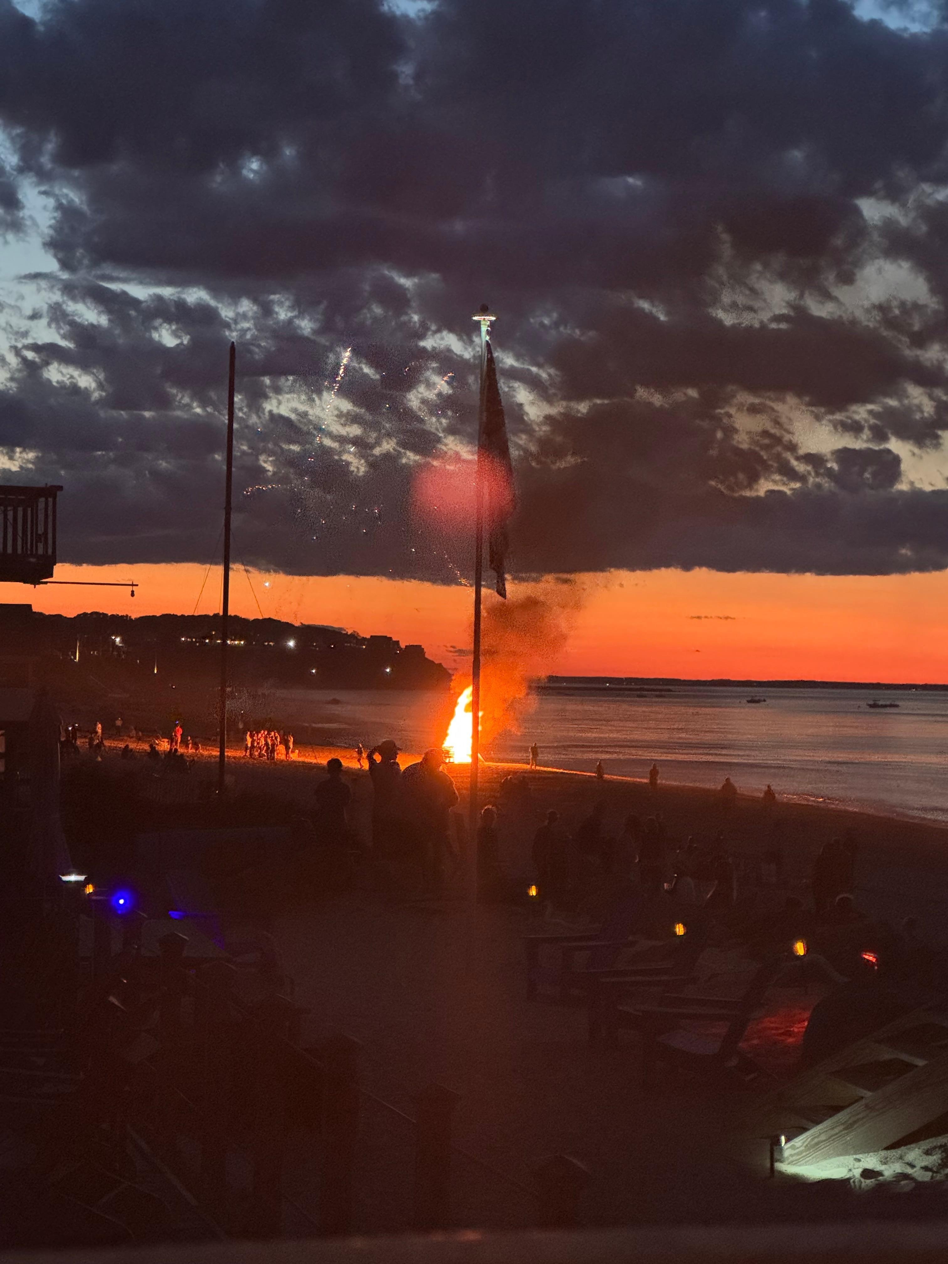 Bonfire at dusk on July 4th.
