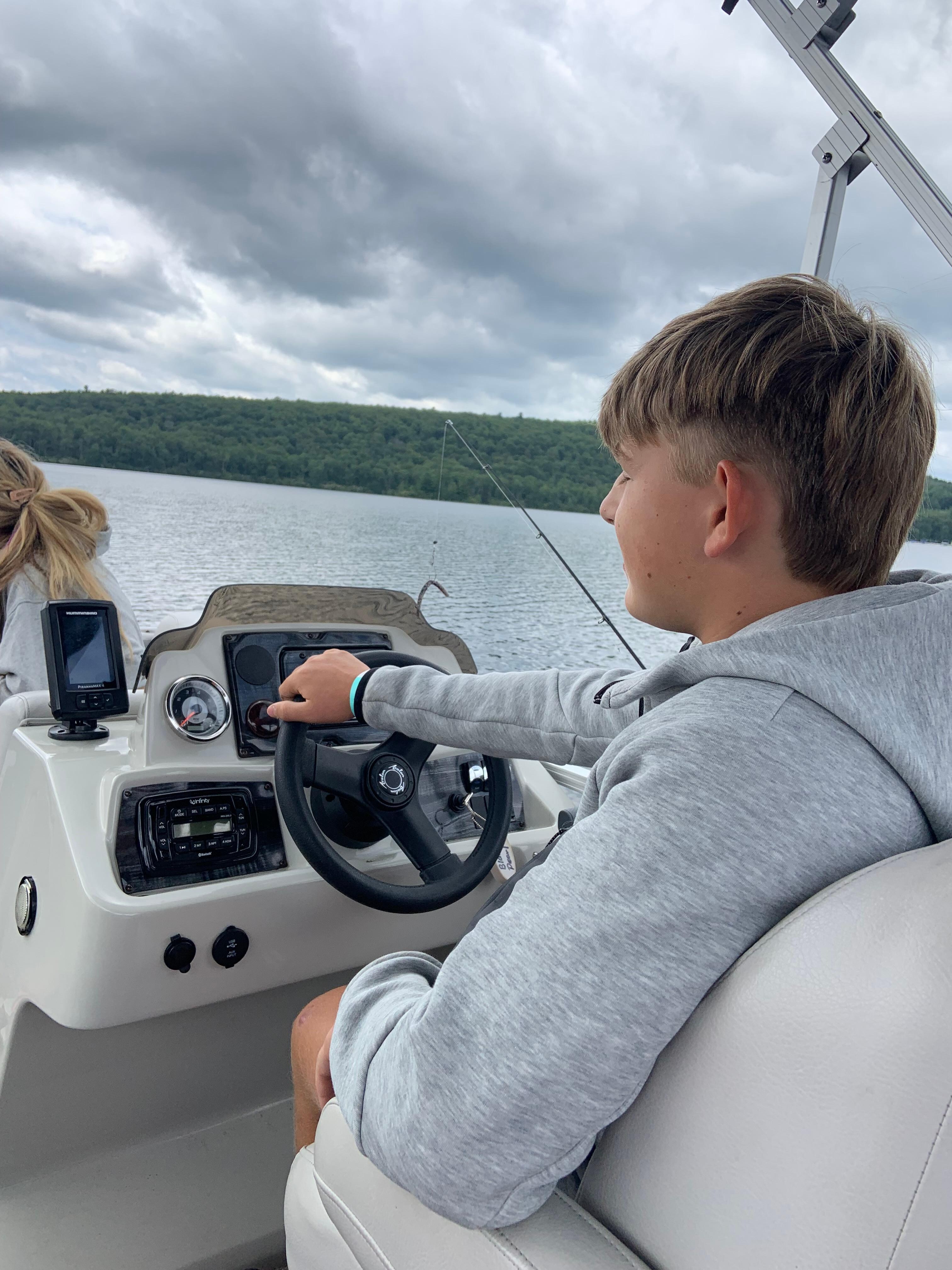 Grandson at the controls. 