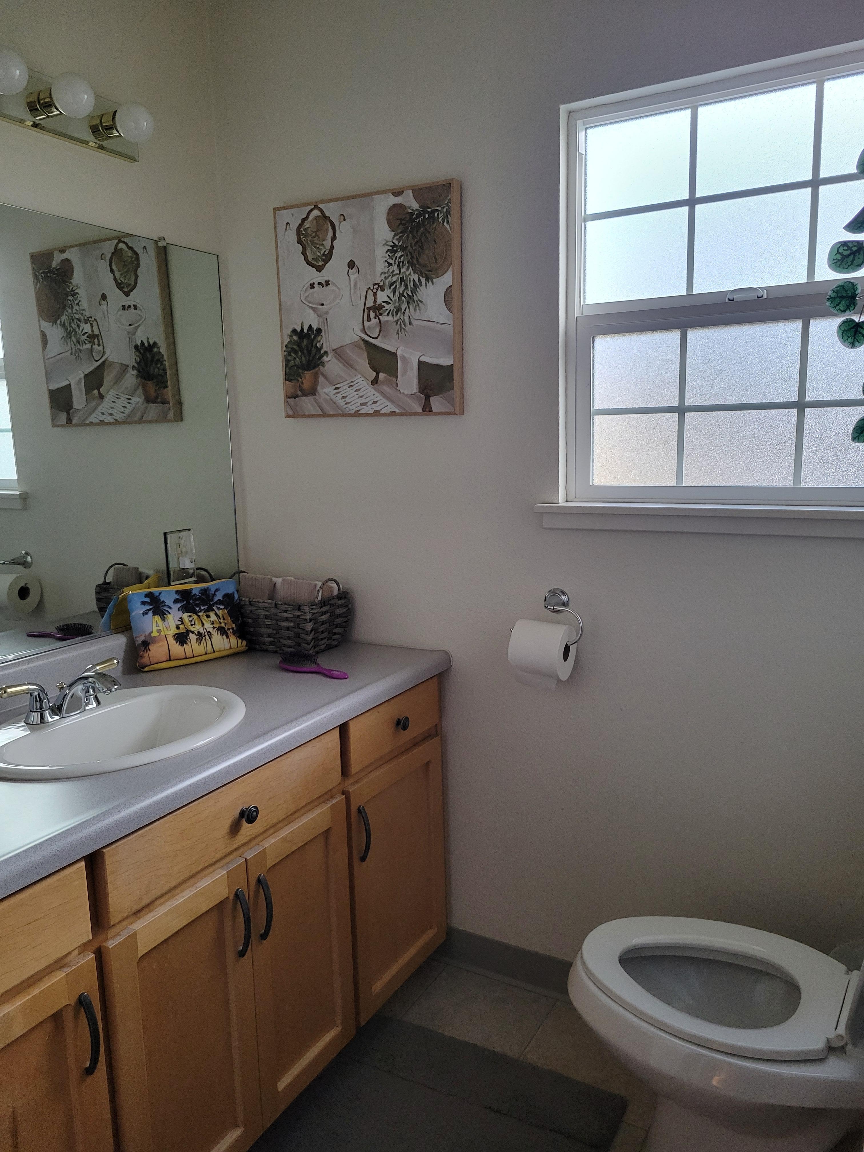 Large bathroom with ceiling heater