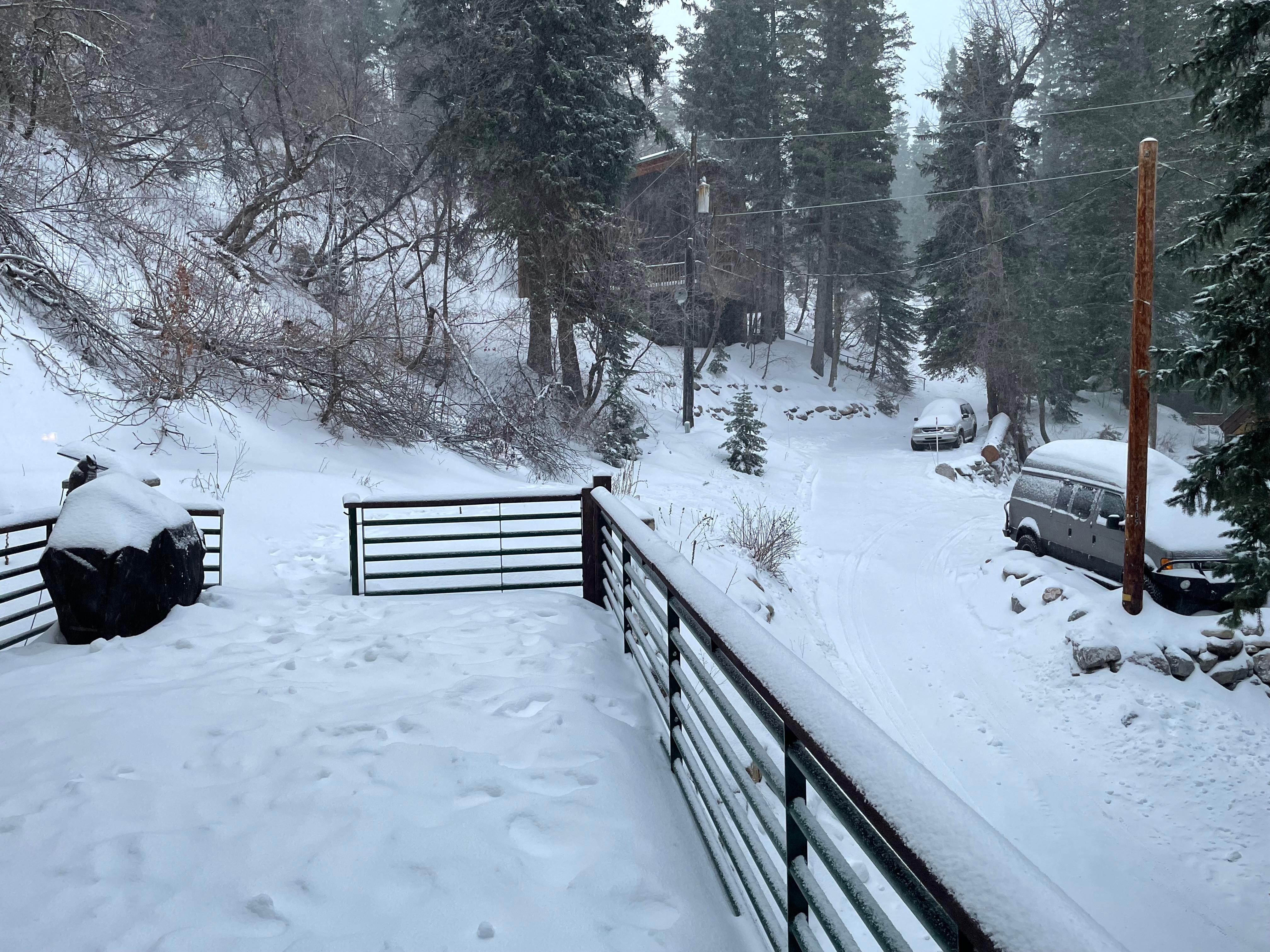 Lots of snow. This is middle floor balcony. Convenient safe place for my kid to snow play