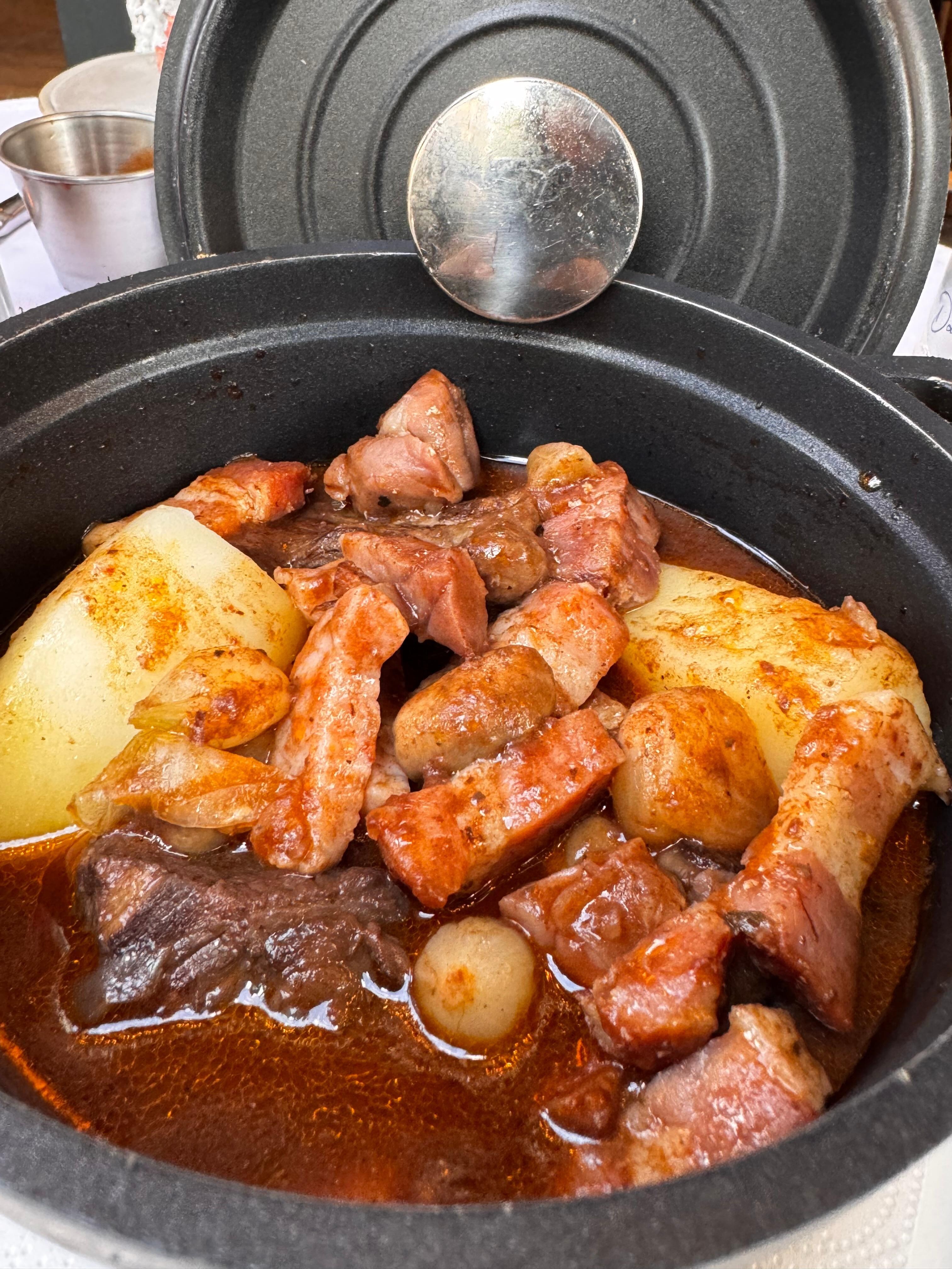 Beef bourguignon, a hearty comforting French food dish.