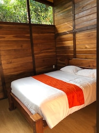 The bedroom is small but the bed is very comfortable!