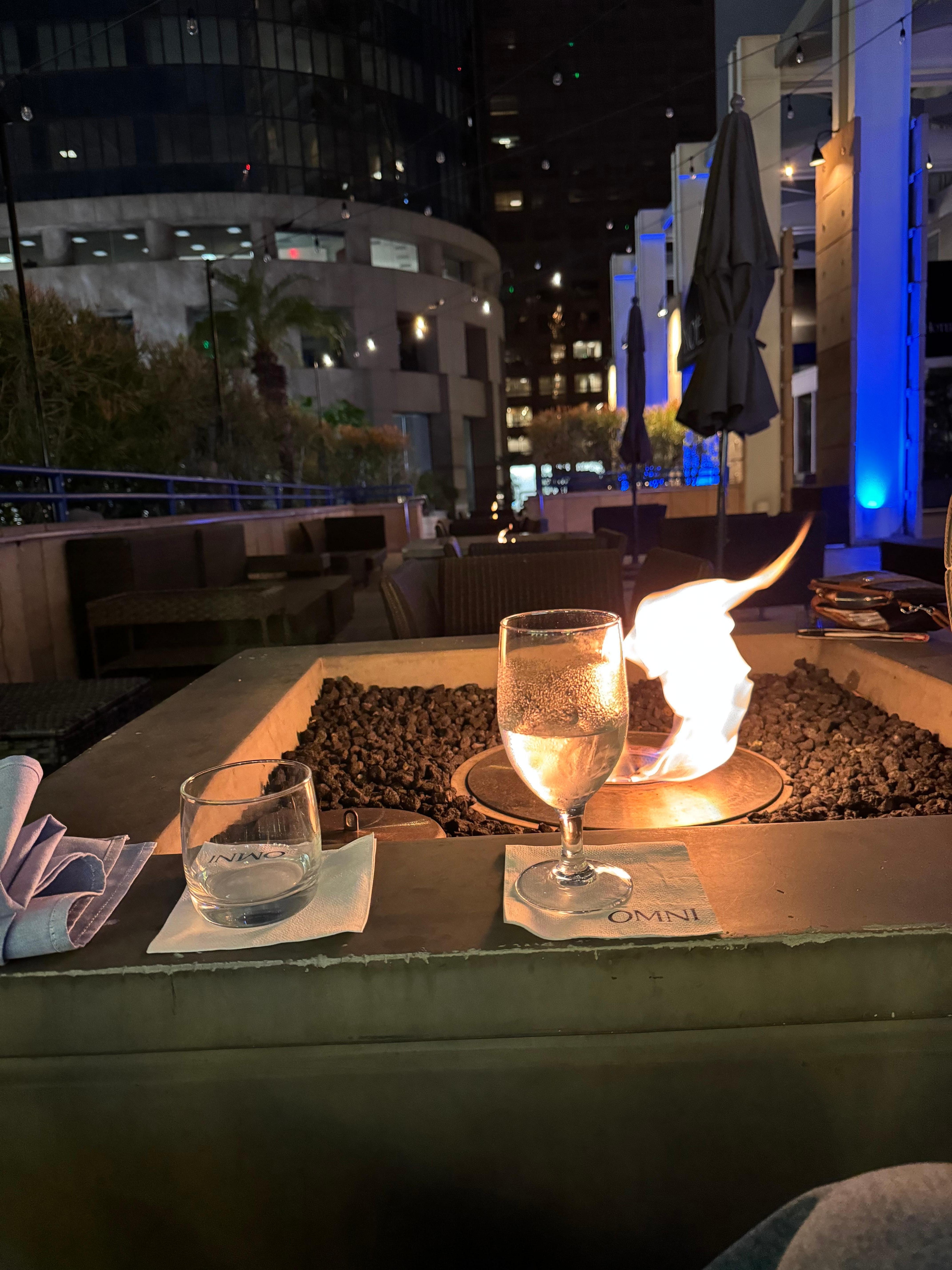 Outdoor fire pits at the restaurant