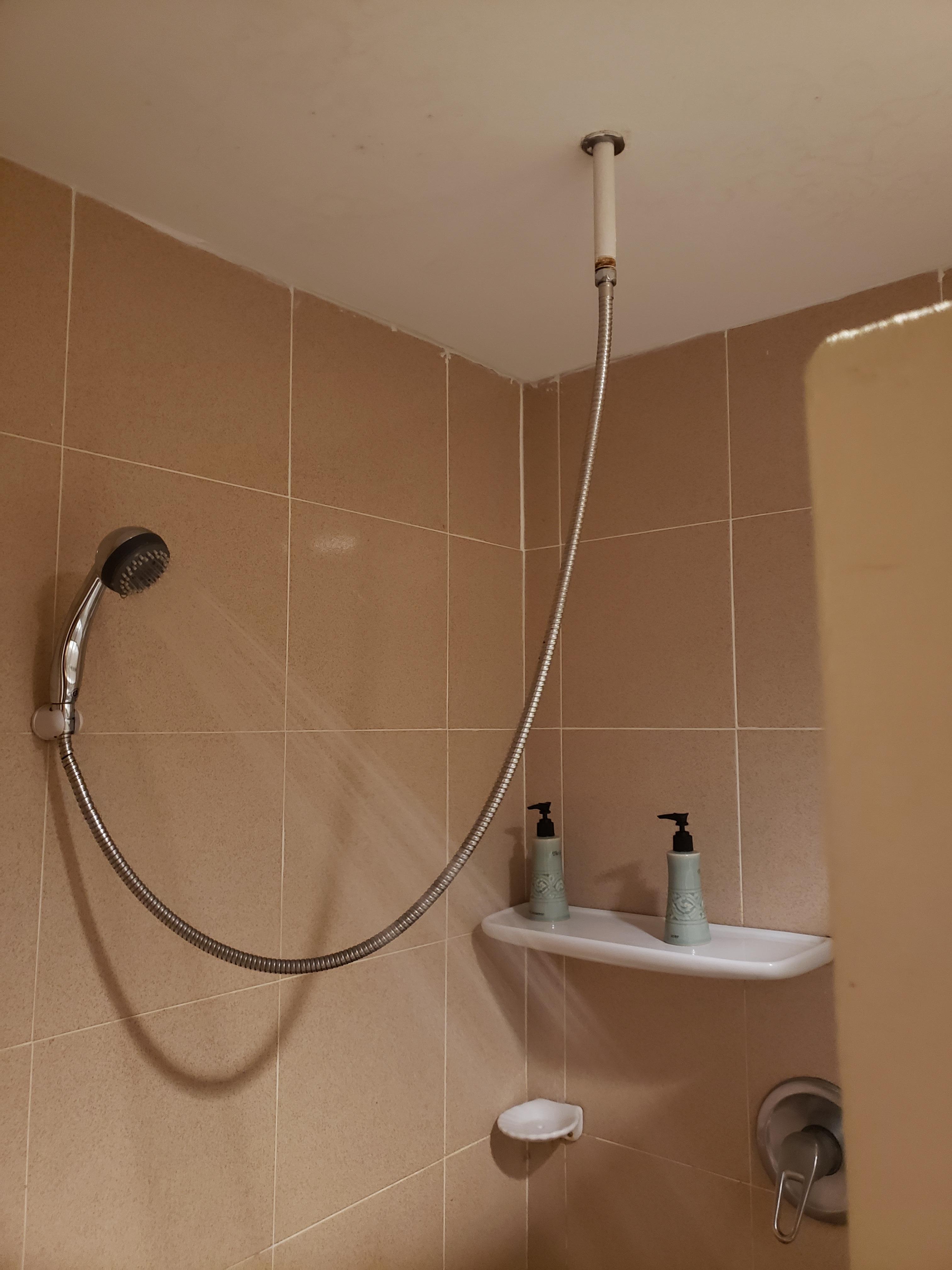 Shower hose always in the way.