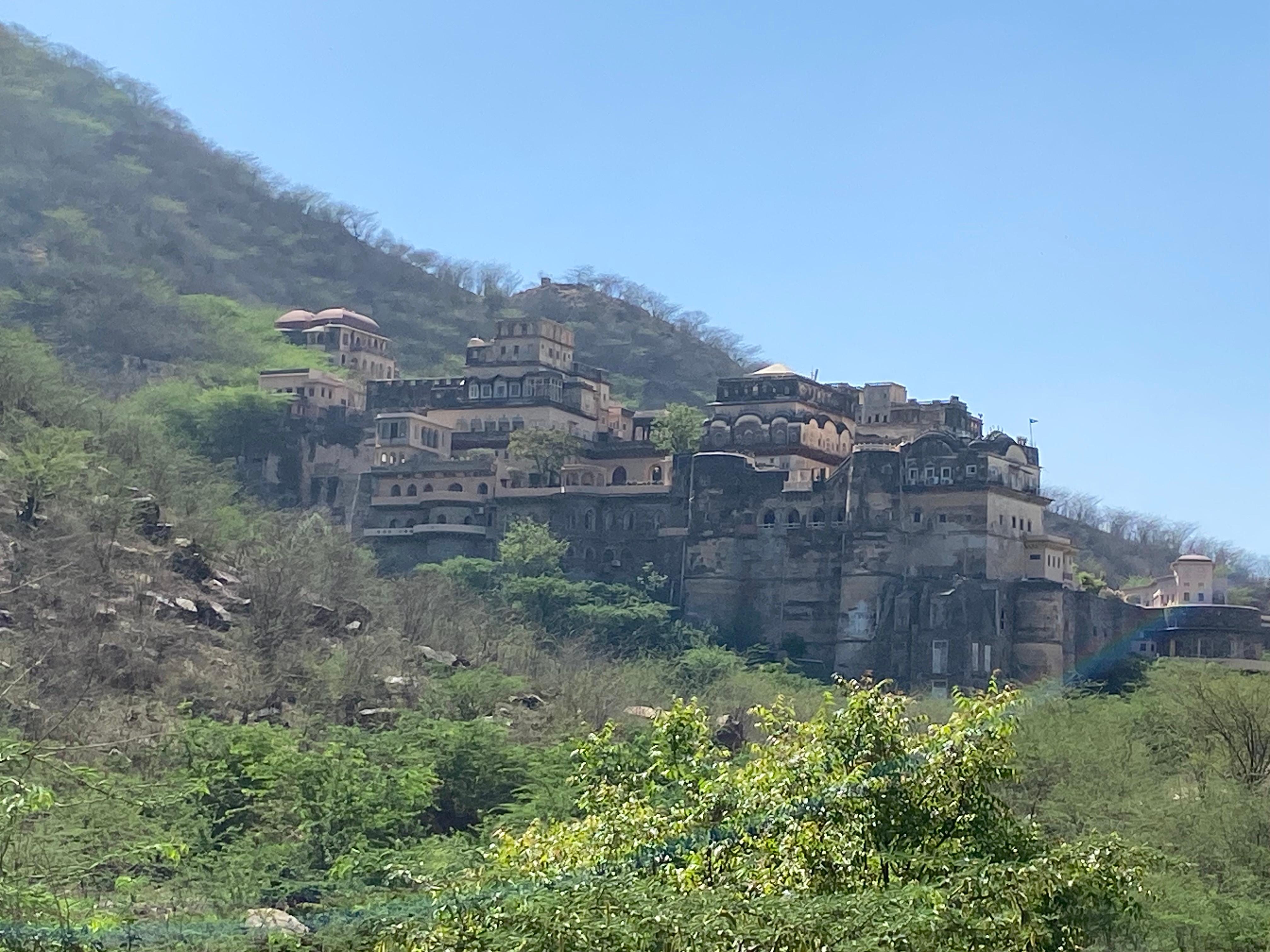 View of the fort on walk to the step well