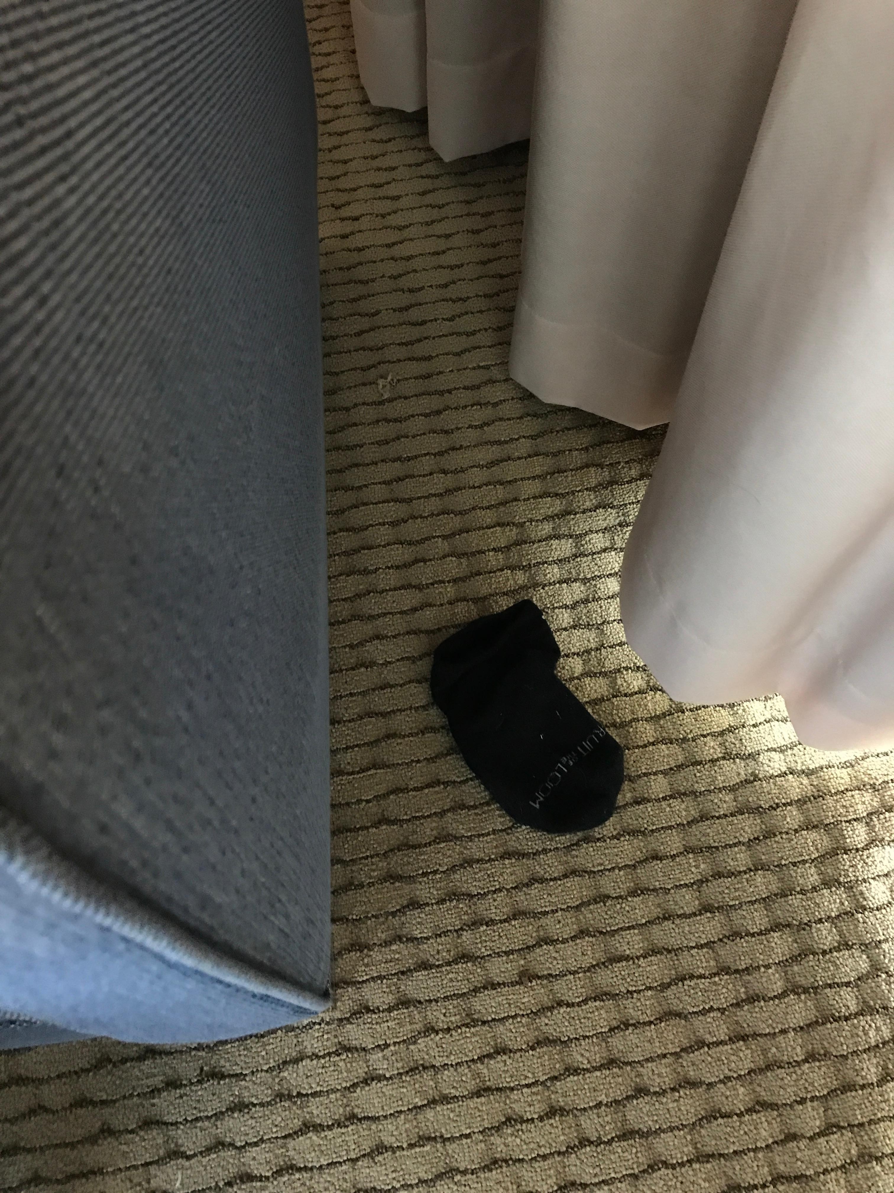 The sock that I came into my room to find on the ground.