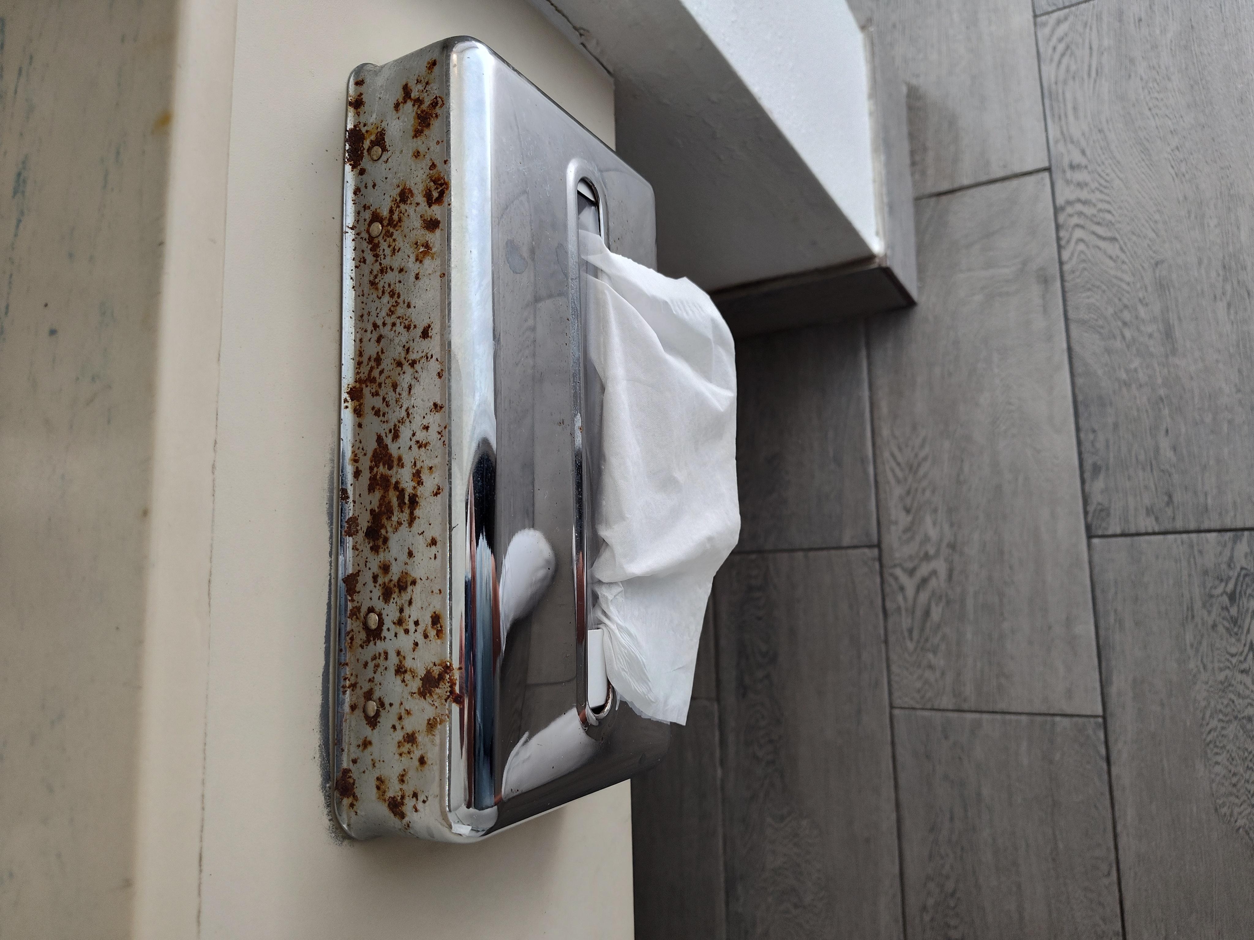Rust. Who wants to use Kleenex that comes from that rusty dispenser