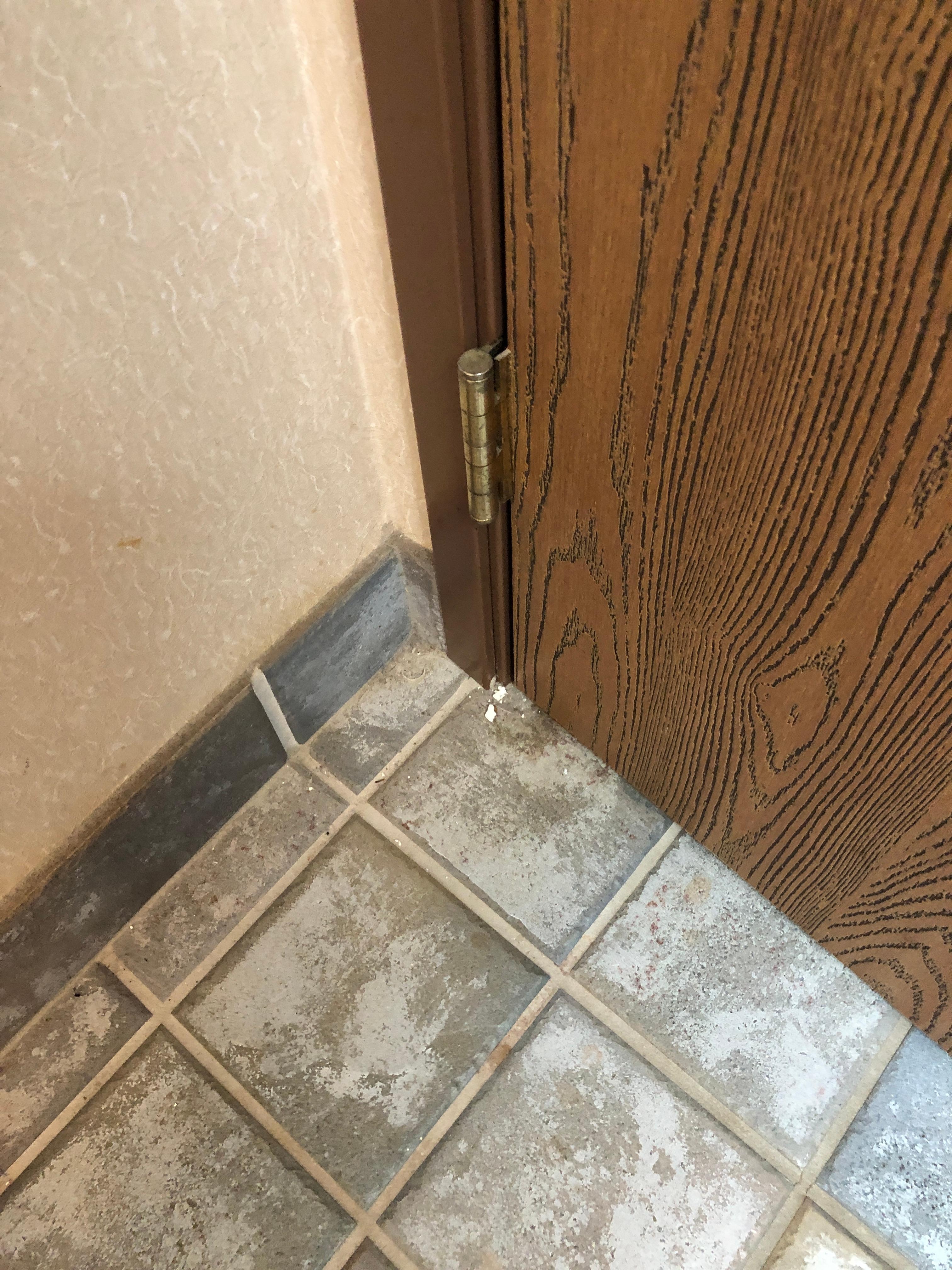 Very dirty in corner of bathroom