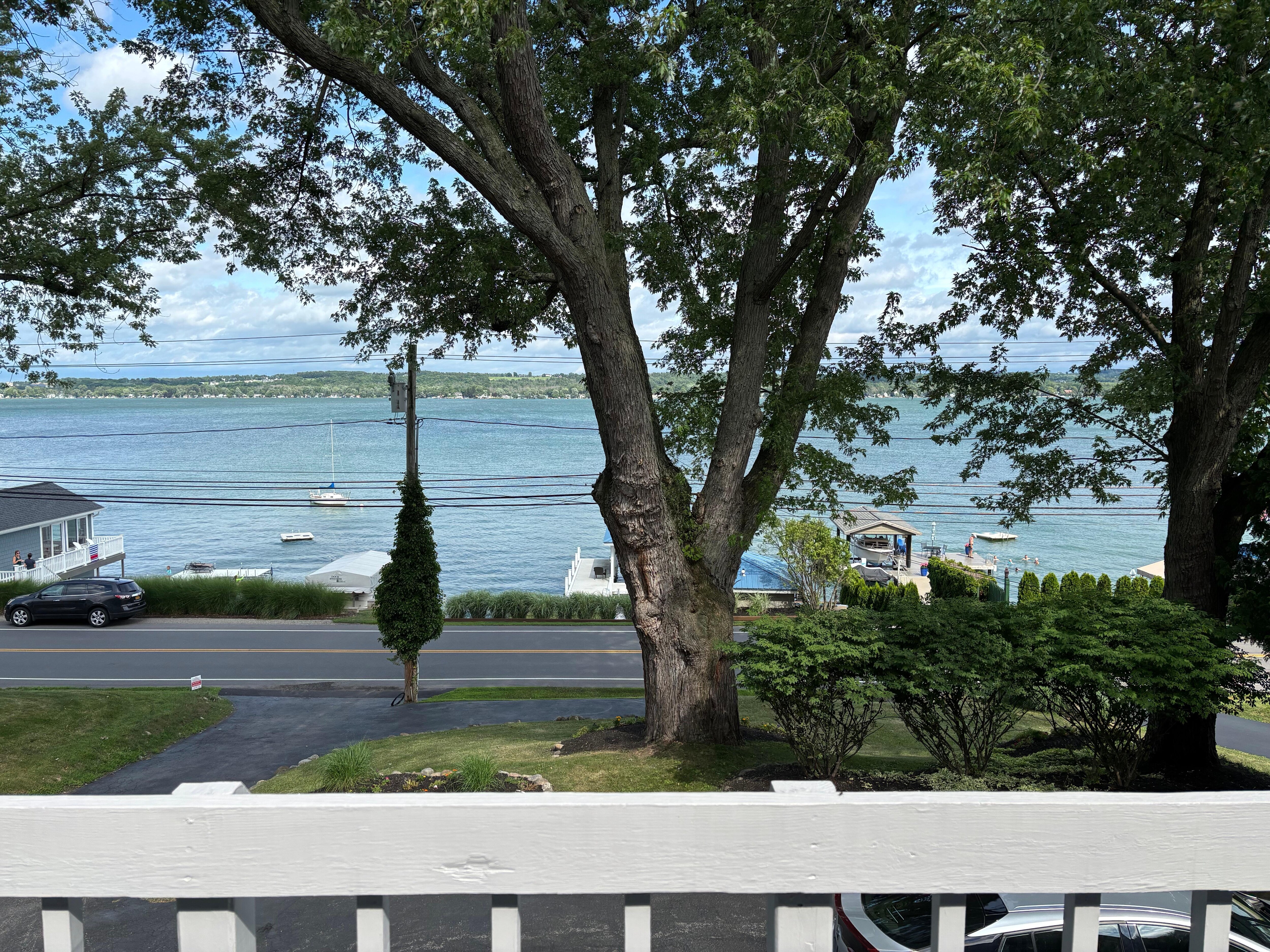 The view from the deck to the lake
