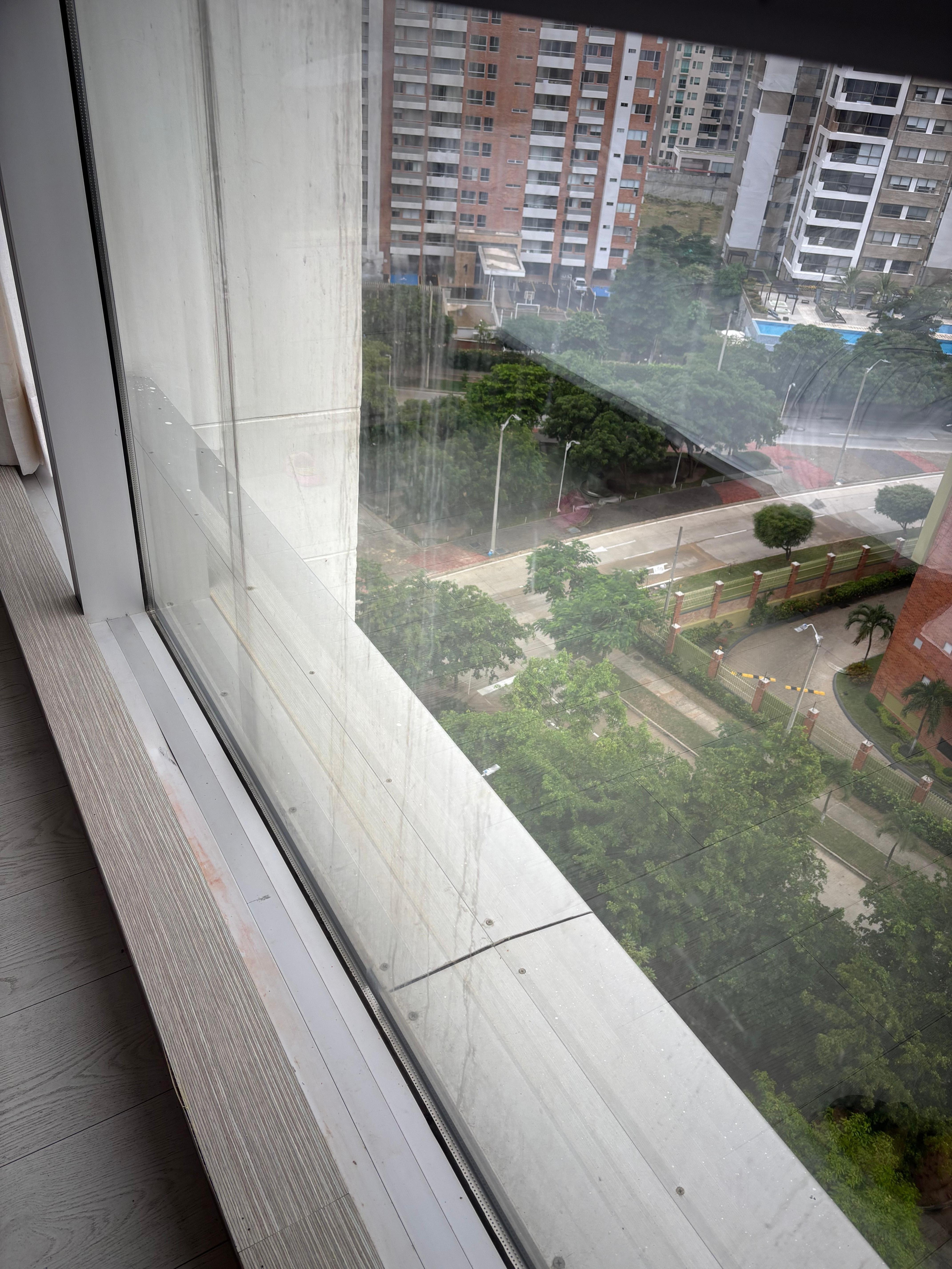 The view was beautiful, but the windows were dirty from the outside