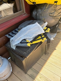 Broken box. Life jackets moldy