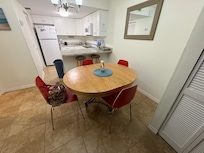 Kitchen table where we played lots of car games.