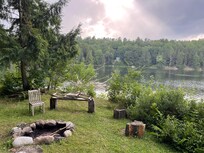 Backyard fire pit and pond