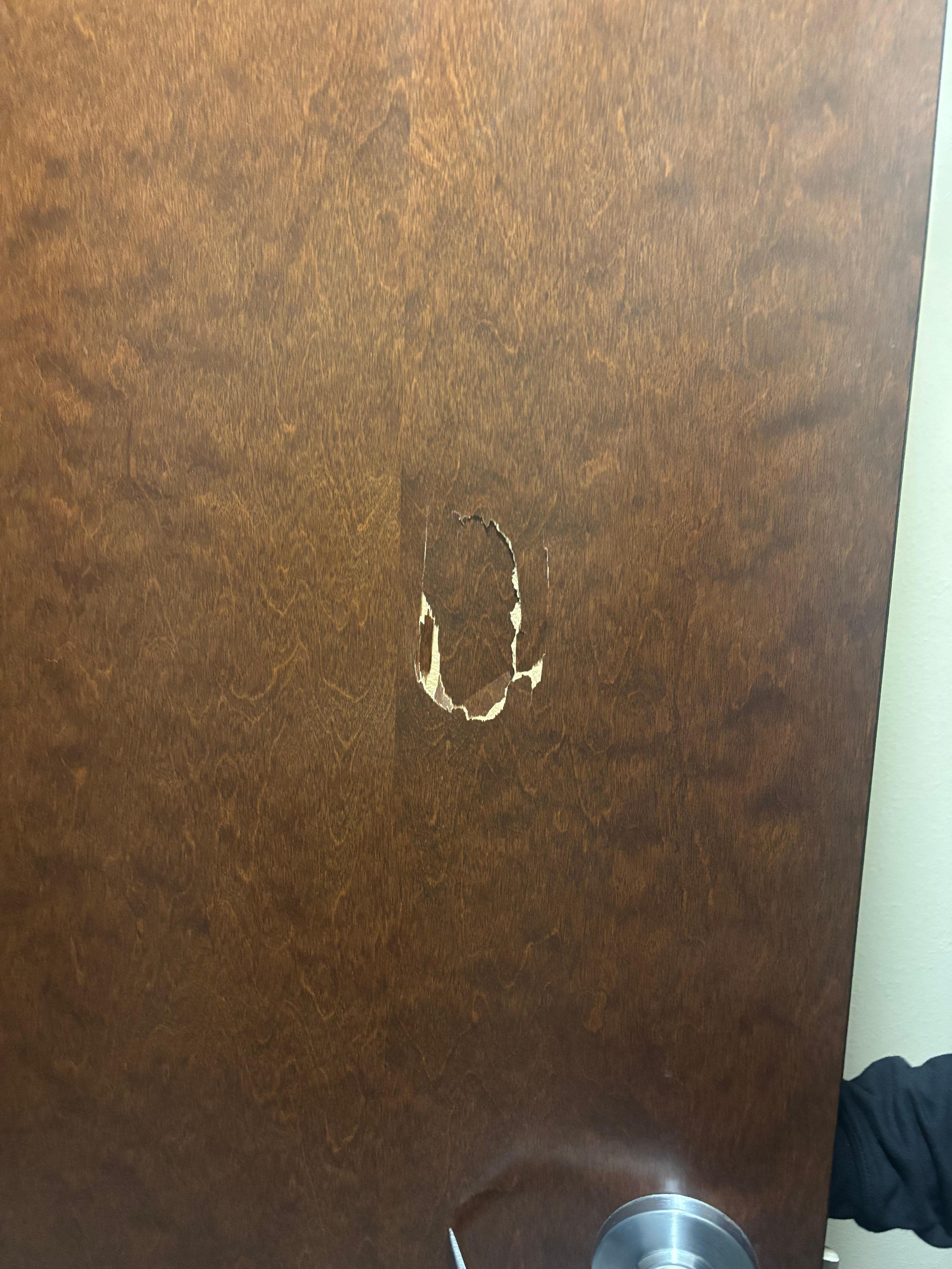 Hole in the back of the bathroom door. 