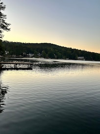 View of morning coffee on the dock