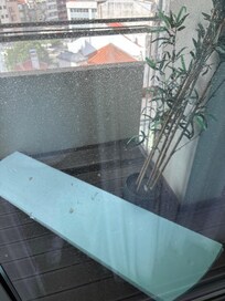 Broken foam from the scaffolding strewn onto the balcony