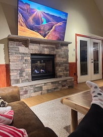 Enjoying a movie and the warm fireplace