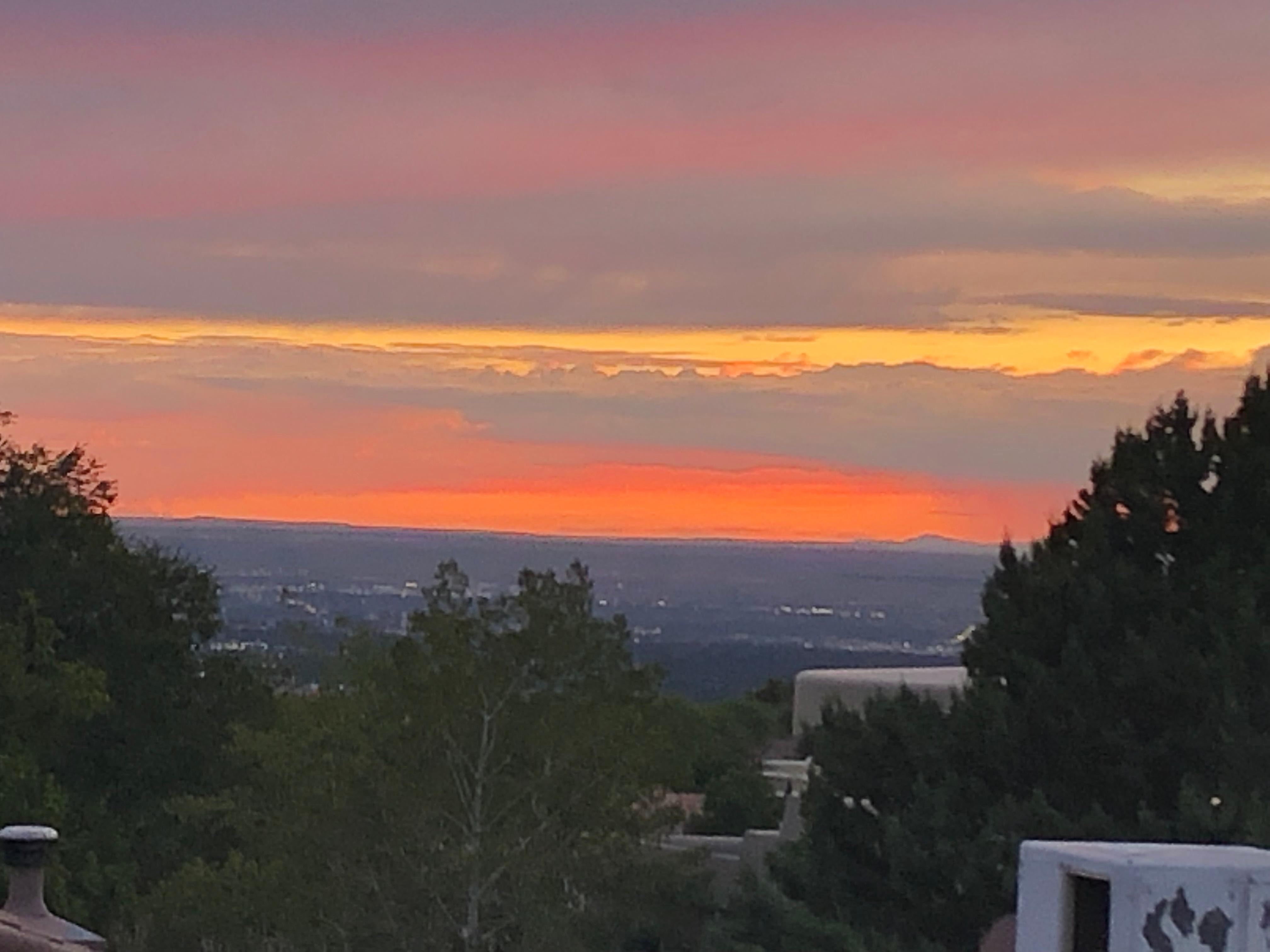 View of sunset from dining room window.