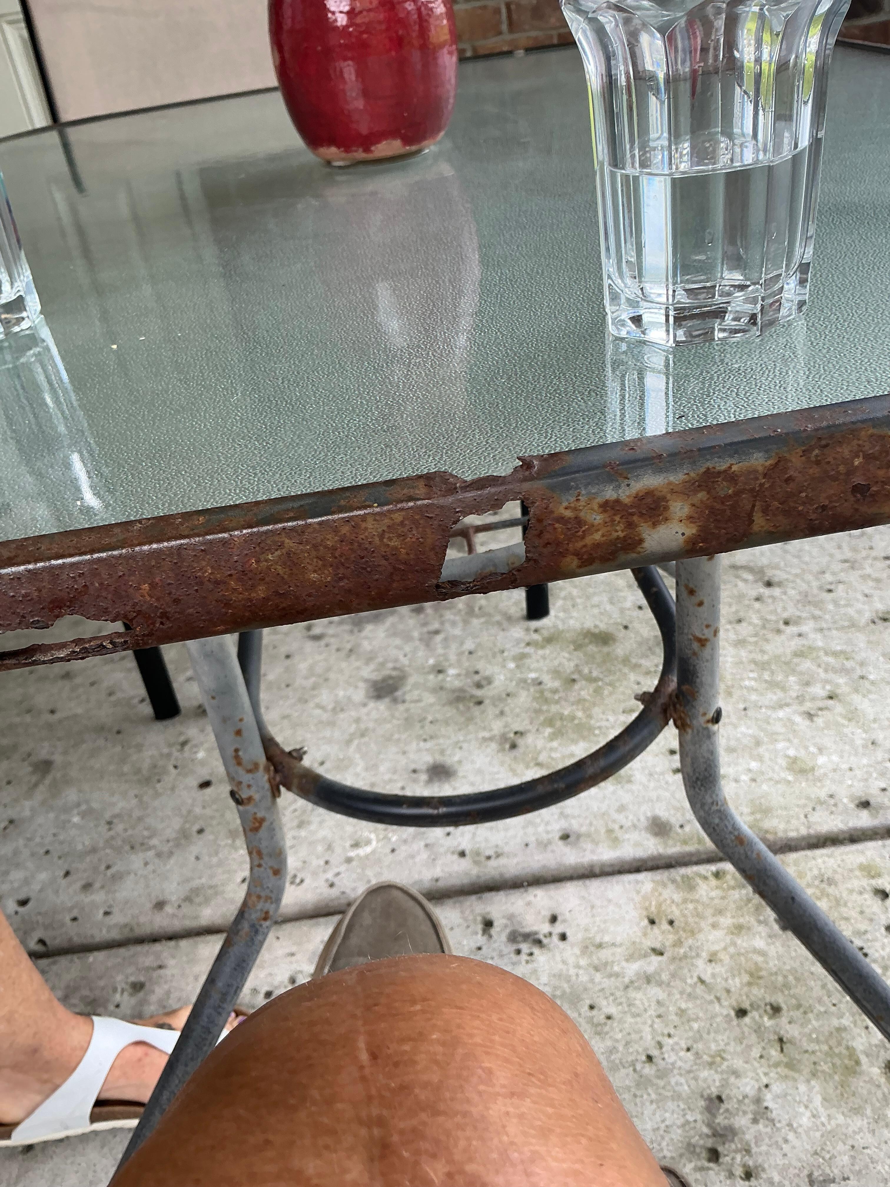 Rusted table with jagged rusty edges