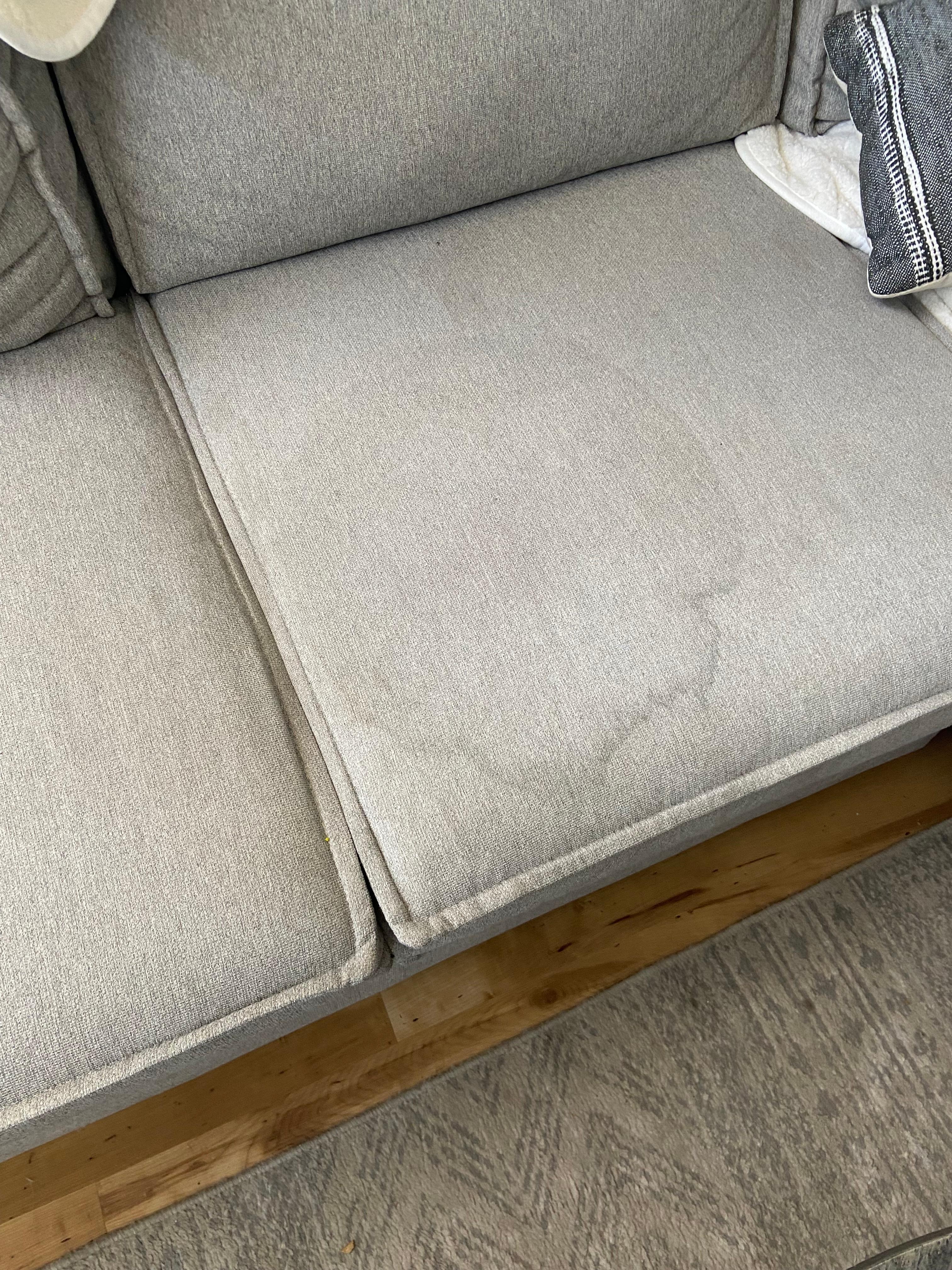 Water stain on couch covered by dirty couch cover that we had to wash in order to sit comfortably 