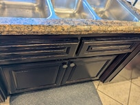 This is one angle of the busted granite. When using the sink, pieces would move around.