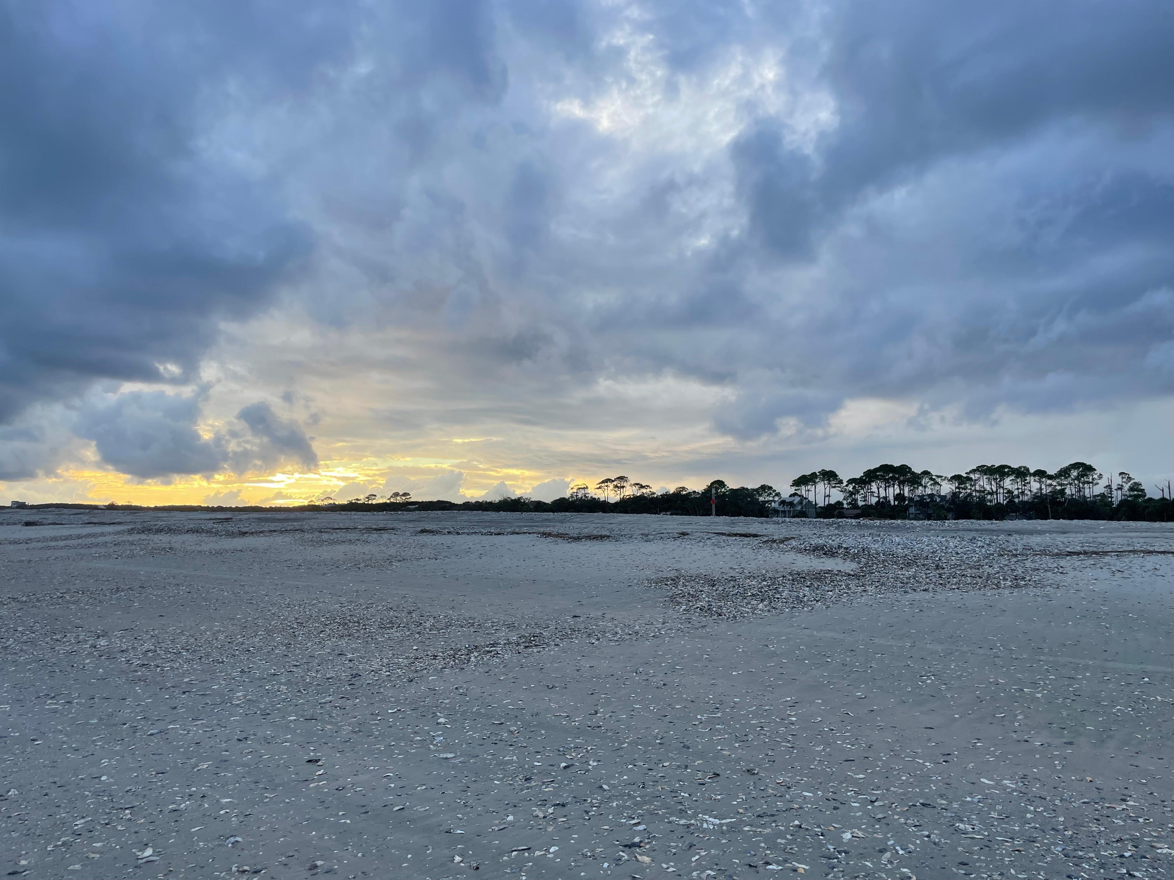 Flat beach at low tide 