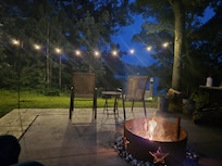 Camp fire  right outside the cabin.