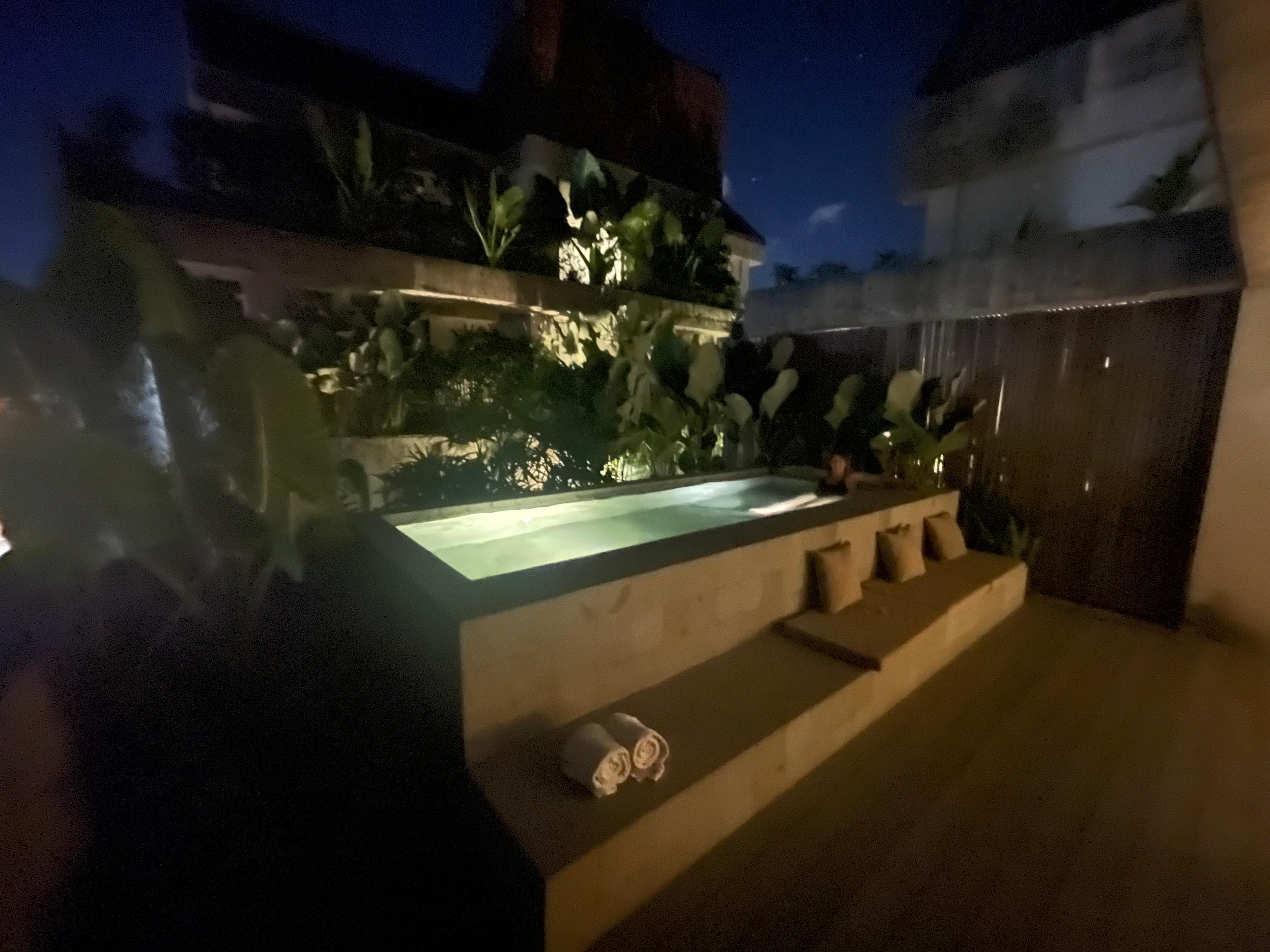 Private pool with the room at night