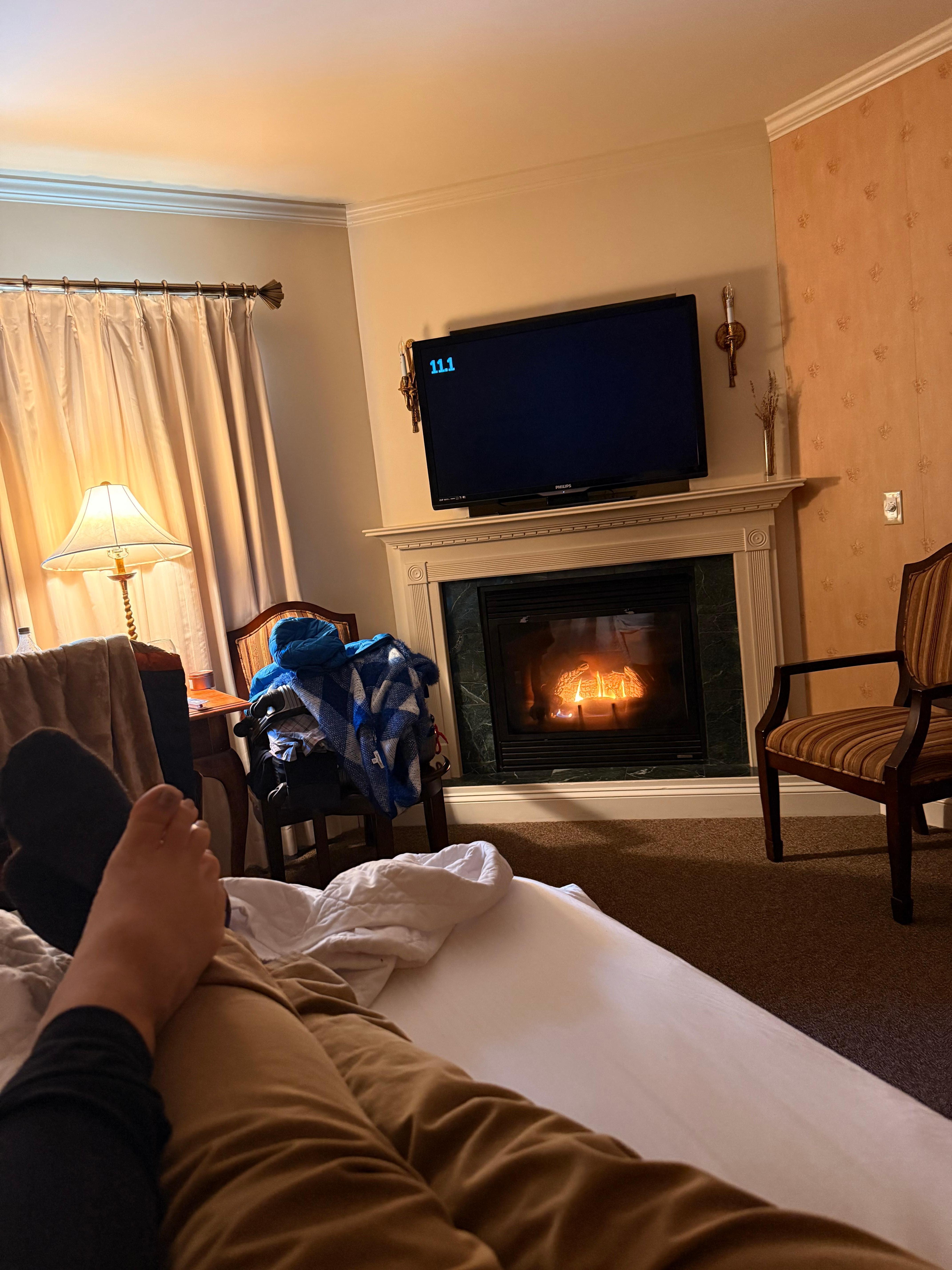 Room with cozy fireplace 