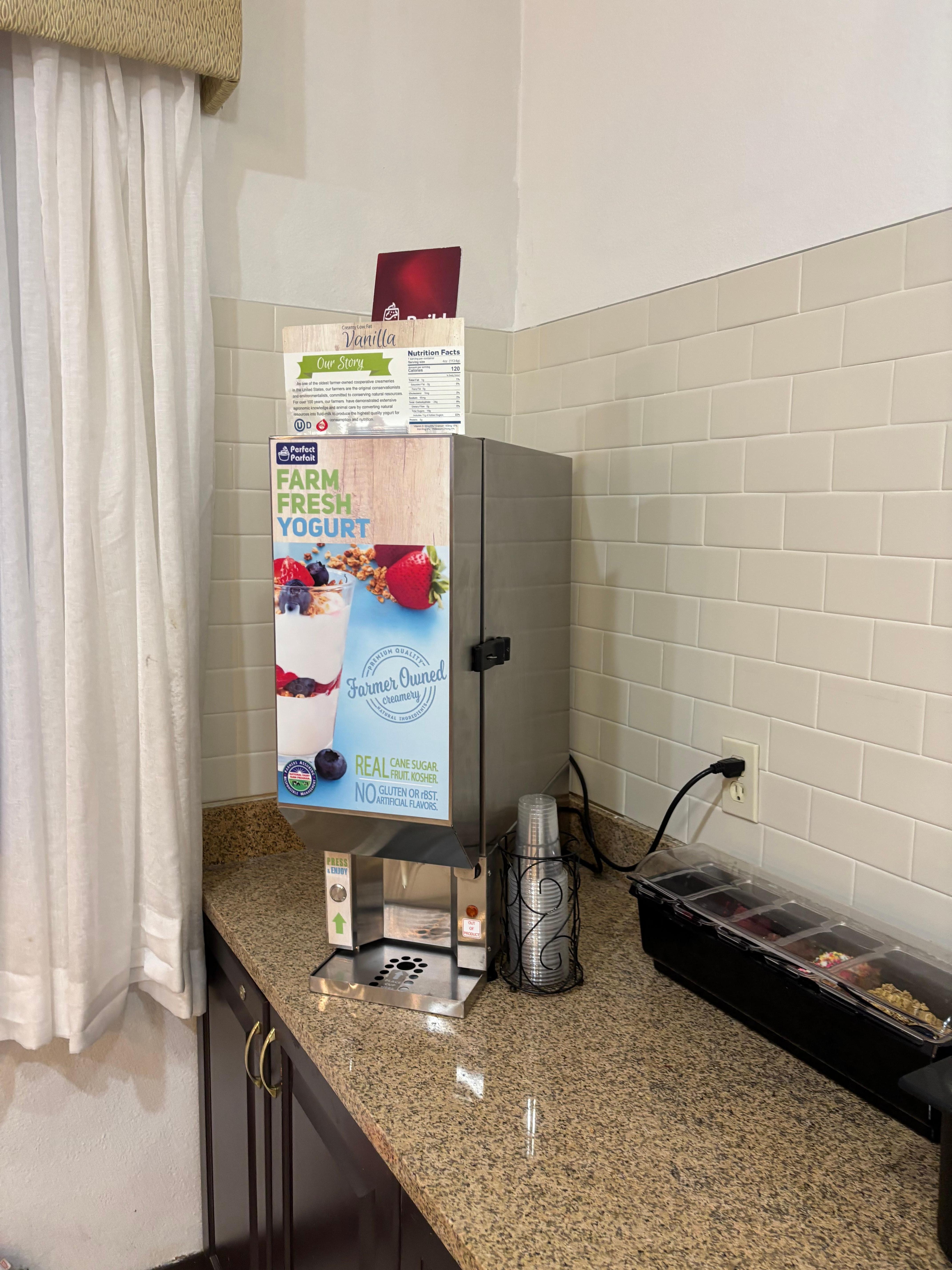 I never saw such a fancy yogurt machine. I especially loved adding in fresh raspberries.