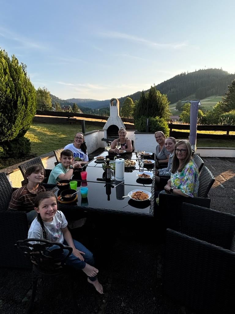 Enjoying dinner outside on the patio.