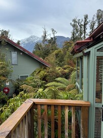 View of snow-capped mountains from our deck