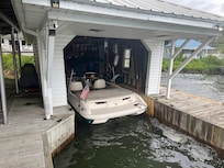 Safely secured inside the boathouse.