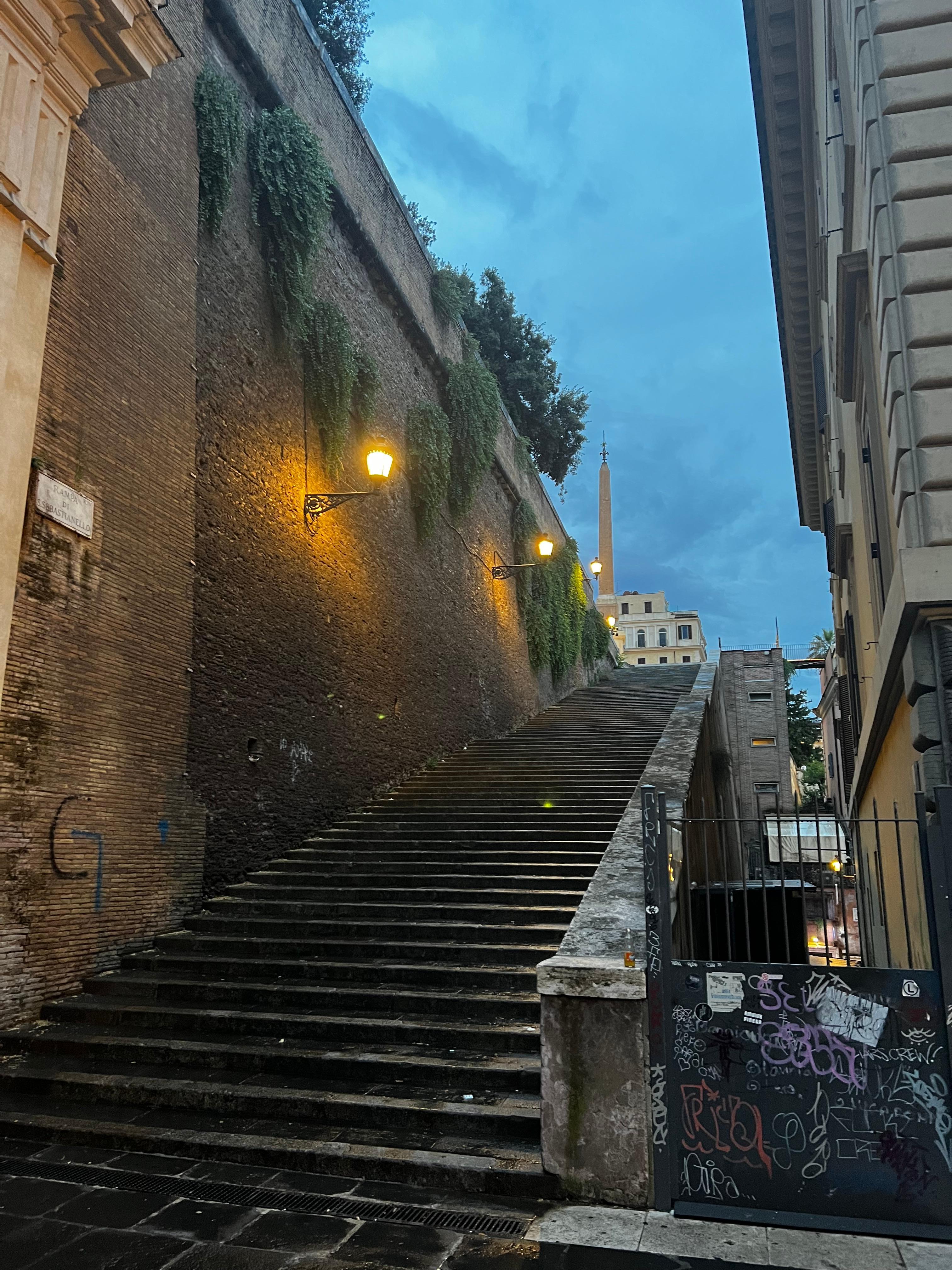 Side steps, directly outside the hotel, which lead to the top of the famous Spanish Steps