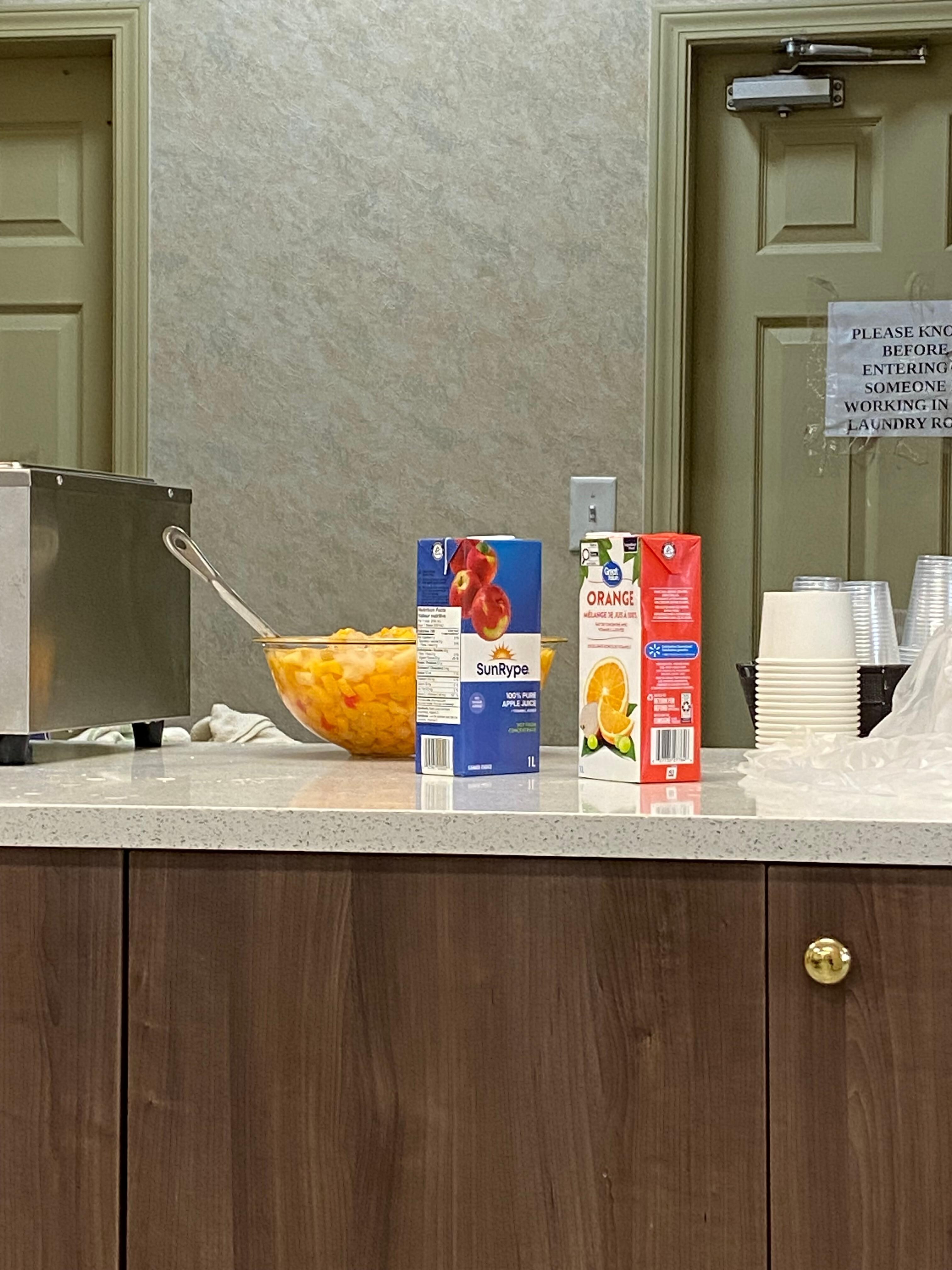 Fruit and juice in the breakfast room