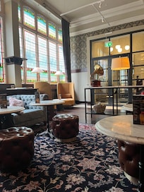 One view of lobby, with back to fireplaces.