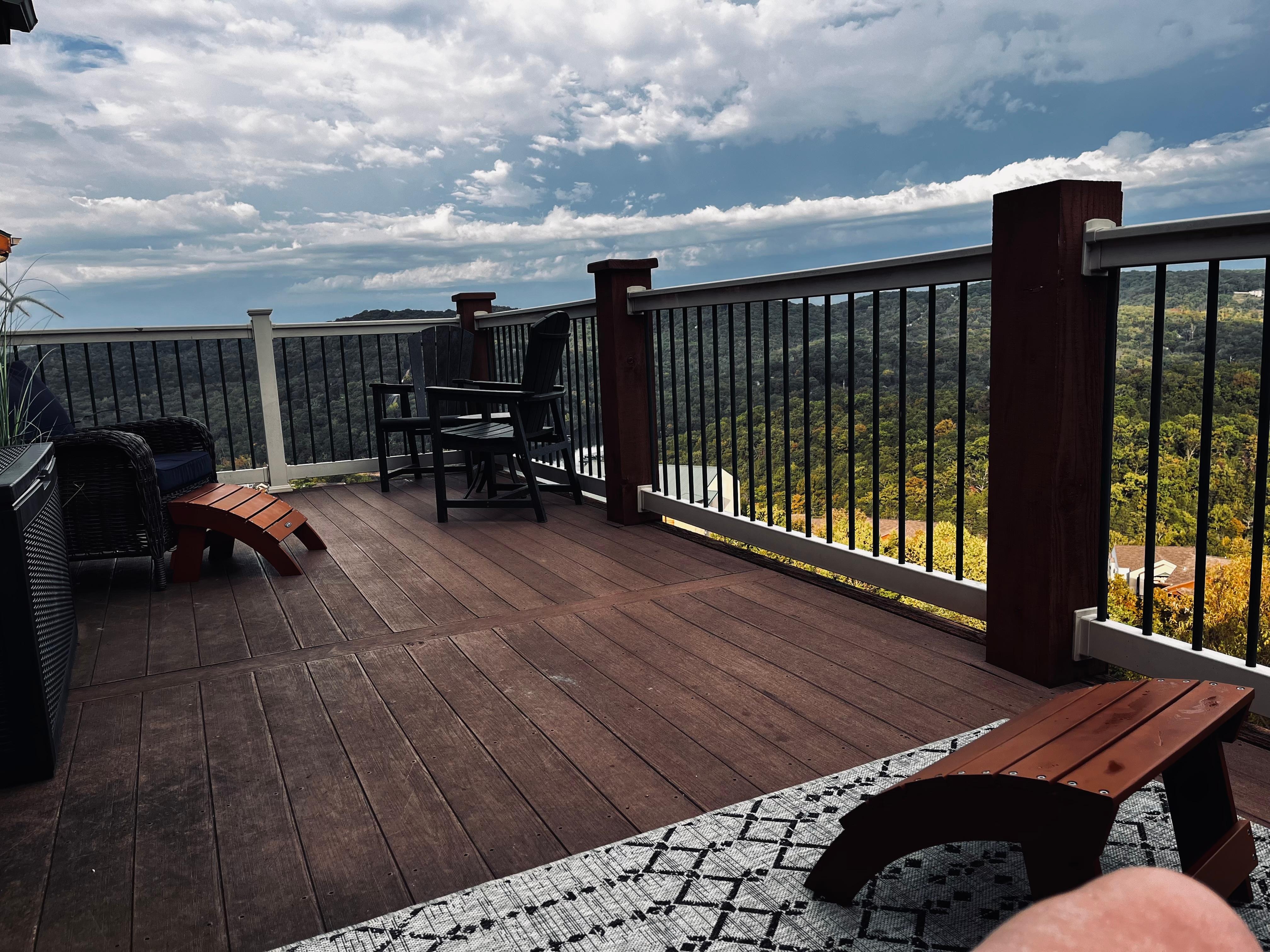 The deck with lots of room and beautiful scenery