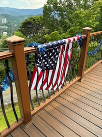 Balcony with flag.