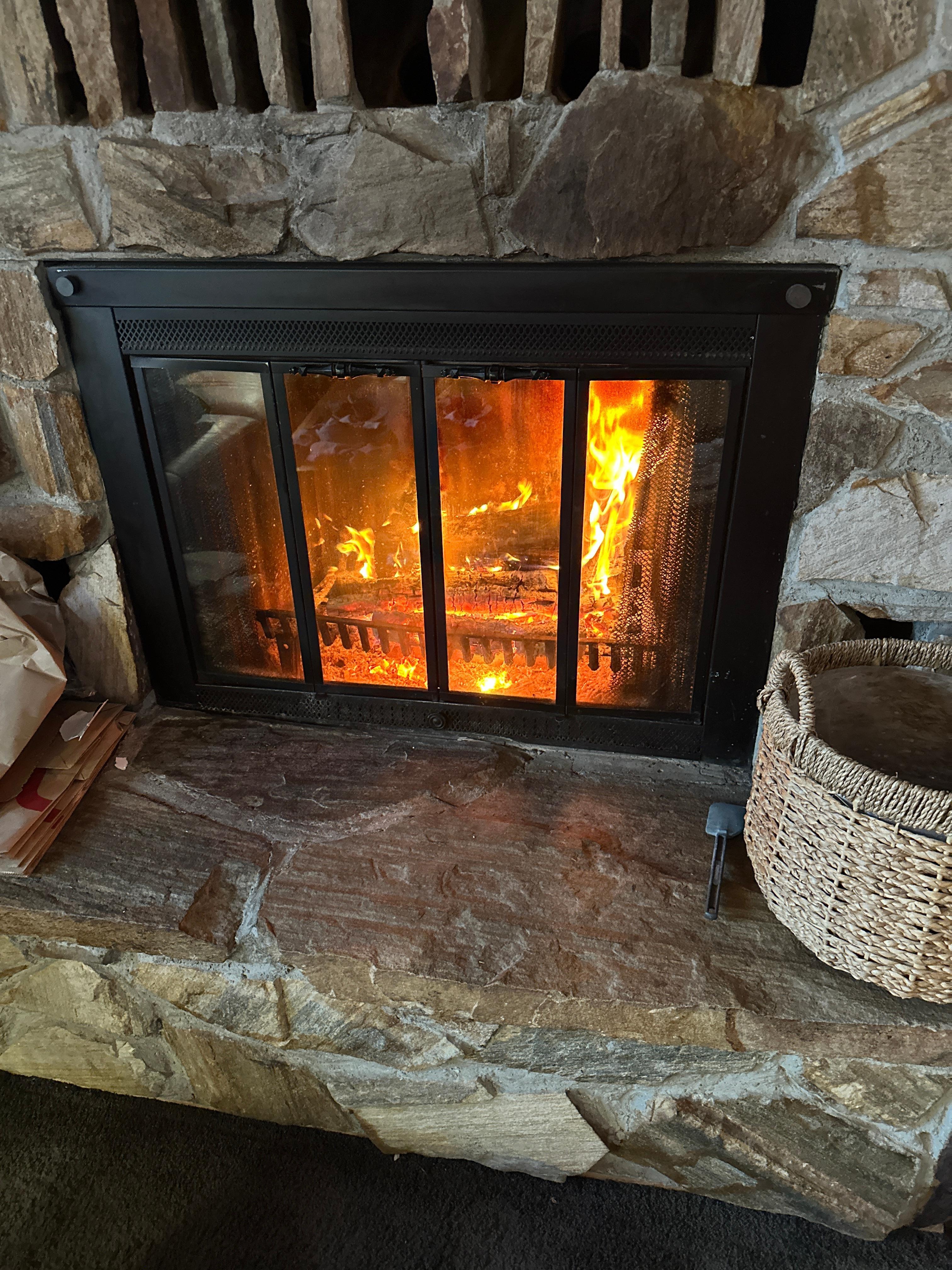A cozy fireplace. Wood and kindling provided.