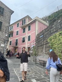 The pink hotel (our balcony was next to the shared terrace, great sunset spot!)