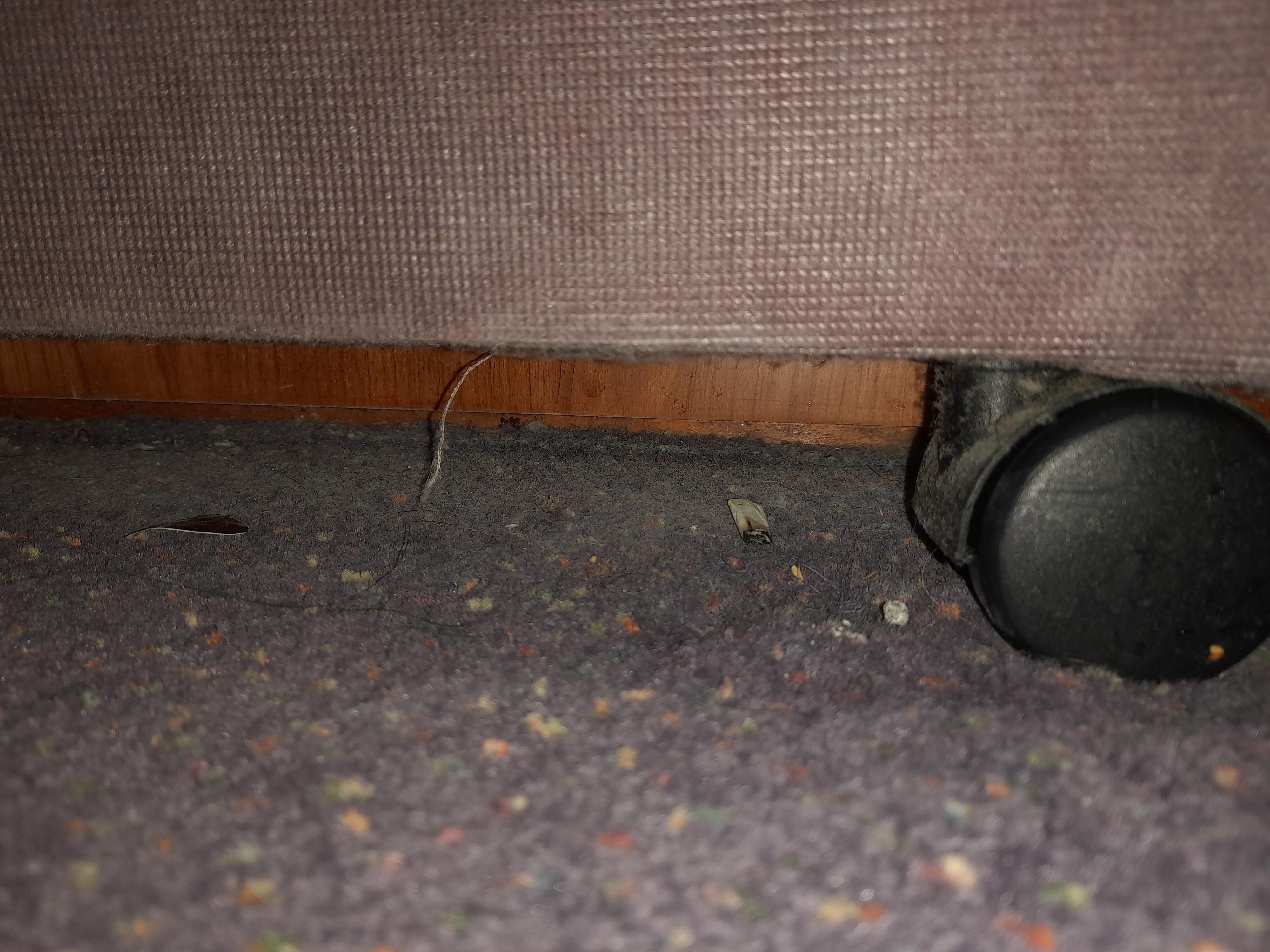 Underneath the bed not been hoovered in a long time. And all the chrome work. electrical heater very rusty